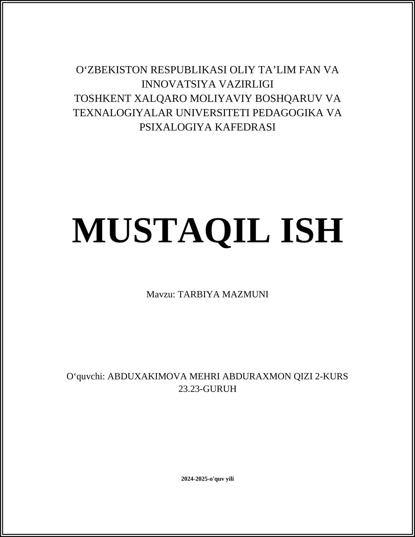 TARBIYA MAZMUNI 1