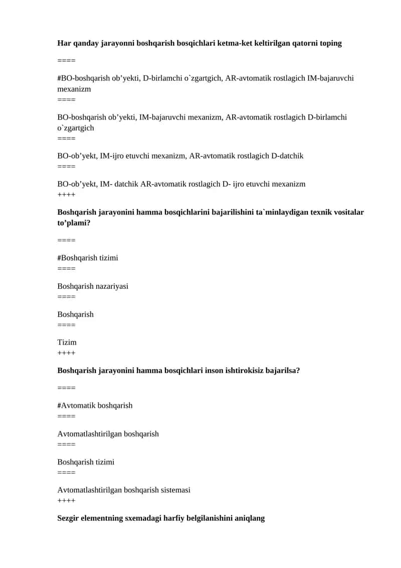 Boshqarish jarayonini hamma bosqichlari inson ishtirokisiz bajarilsa? 1