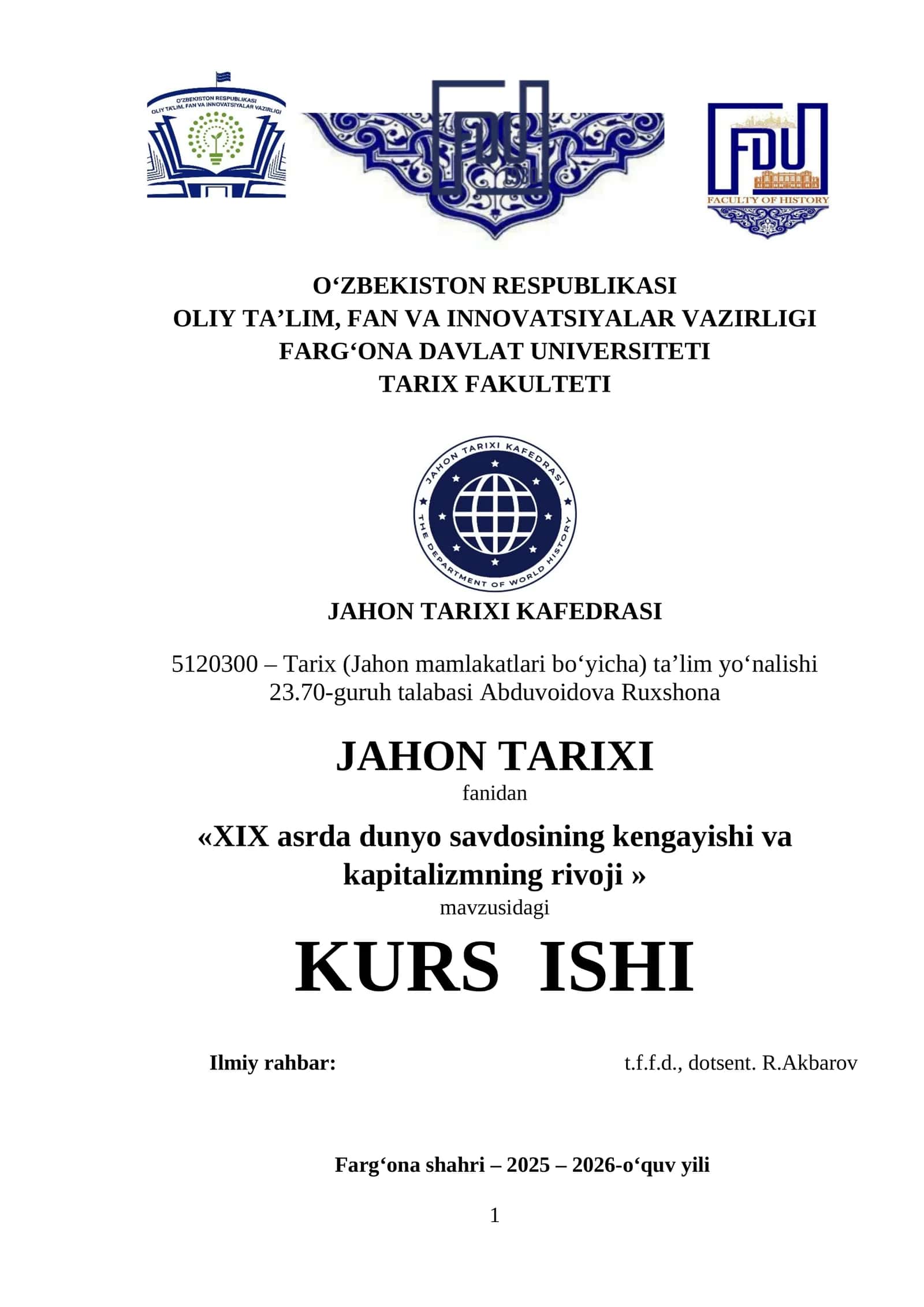 XIX asrda dunyo savdosining kengayishi va kapitalizmning rivoji 1