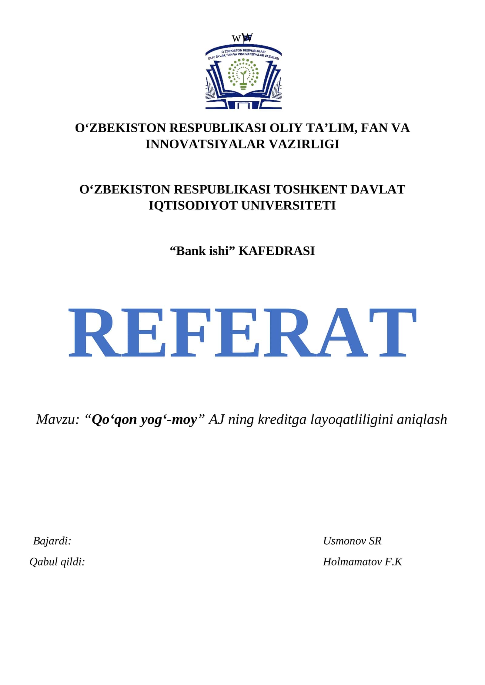 “Qo‘qon yog‘-moy” AJ ning kreditga layoqatliligini aniqlash 1