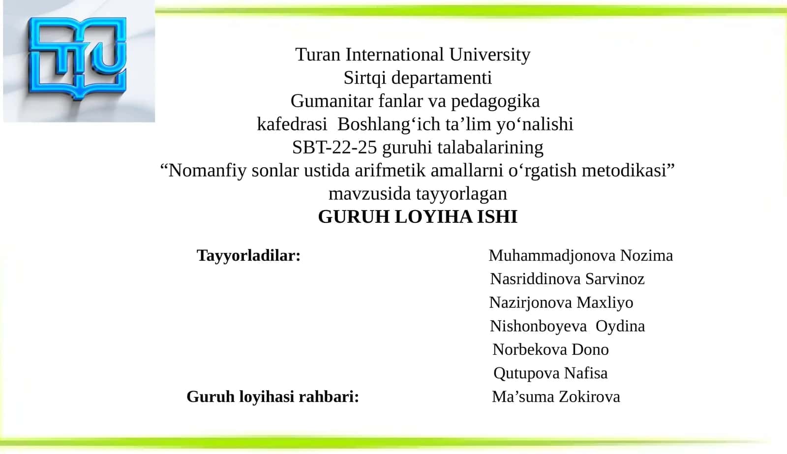 Nomanfiysonlar ustida arifmetika mollarini o‘rgatish metodikasi 1