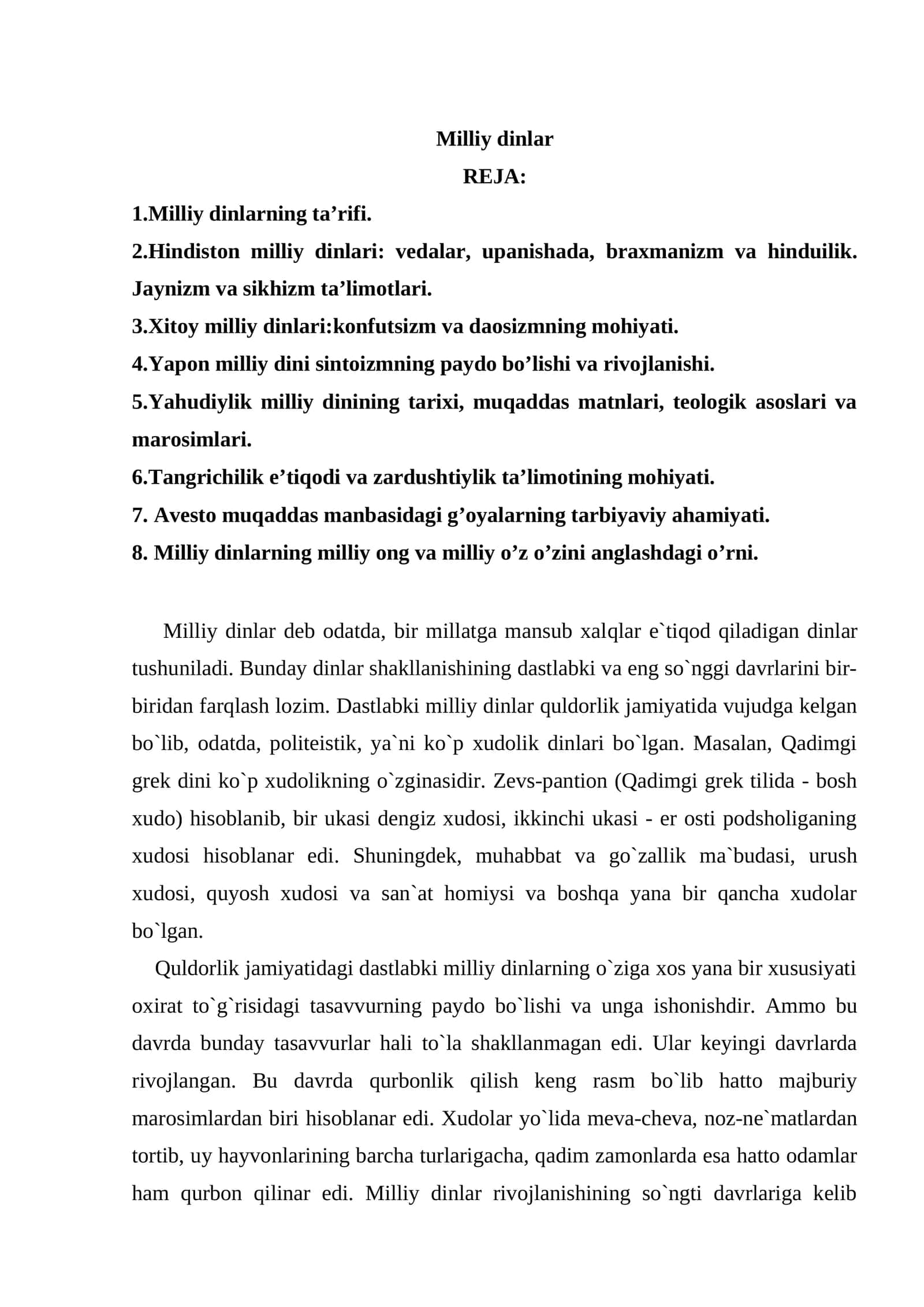 Milliy dinlar 1