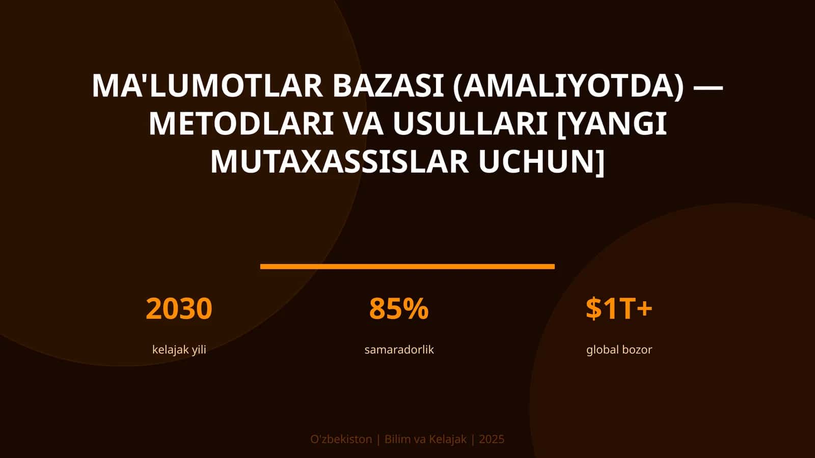 MA'LUMOTLAR BAZASI (AMALIYOTDA) — METODLARI VA USULLARI [YANGI MUTAXASSISLAR UCHUN] 1