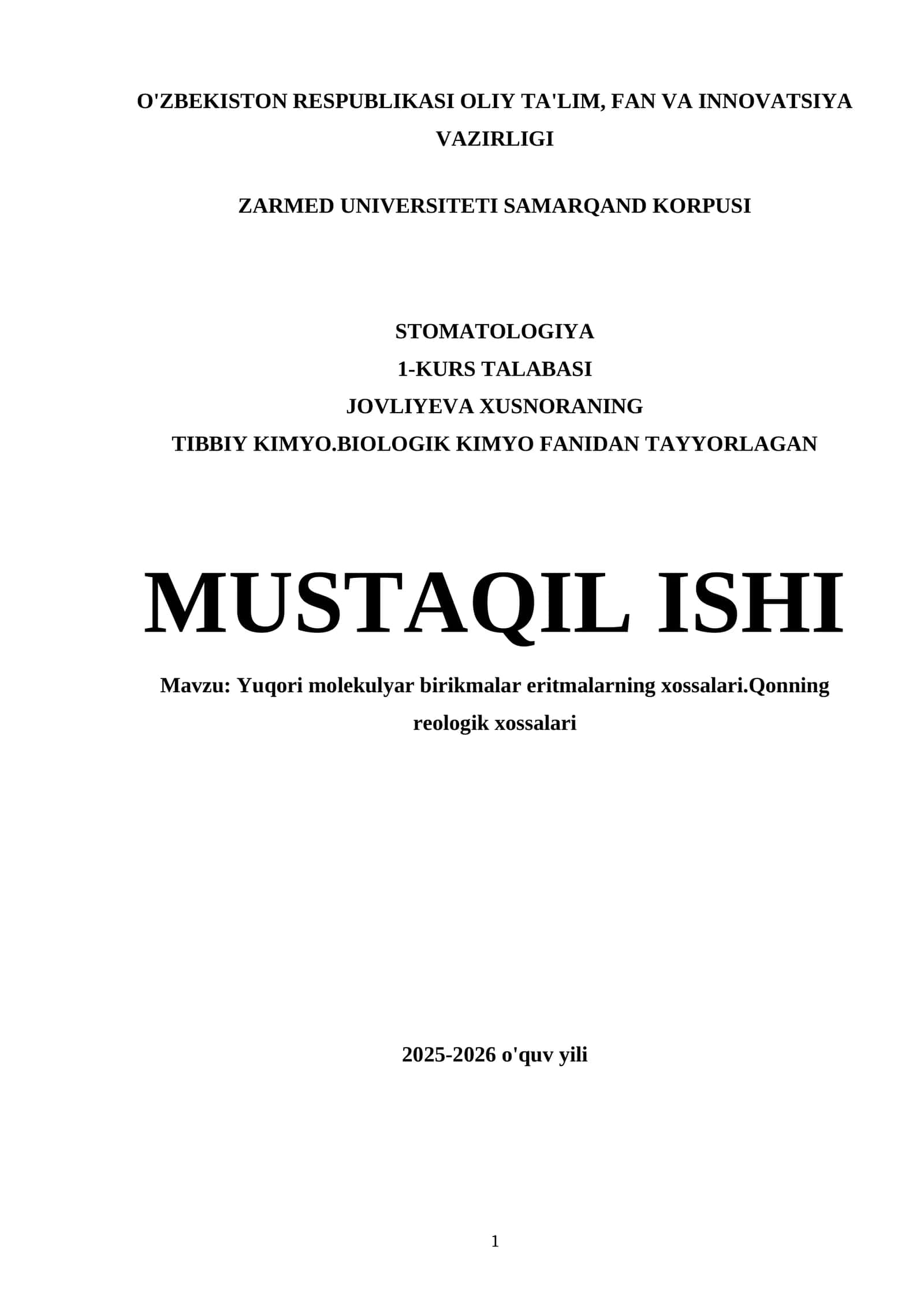 Yuqori molekulyar birikmalar eritmalarning xossalari.Qonning reologik xossalari 1