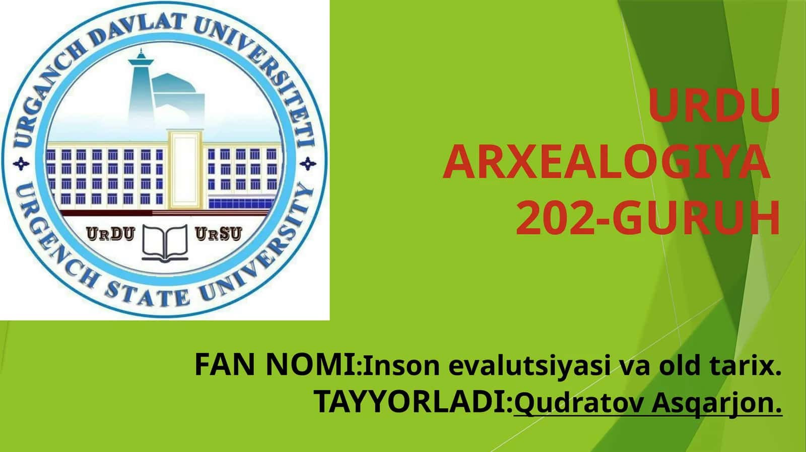 Inson evalutsiyasi va old tarix 1