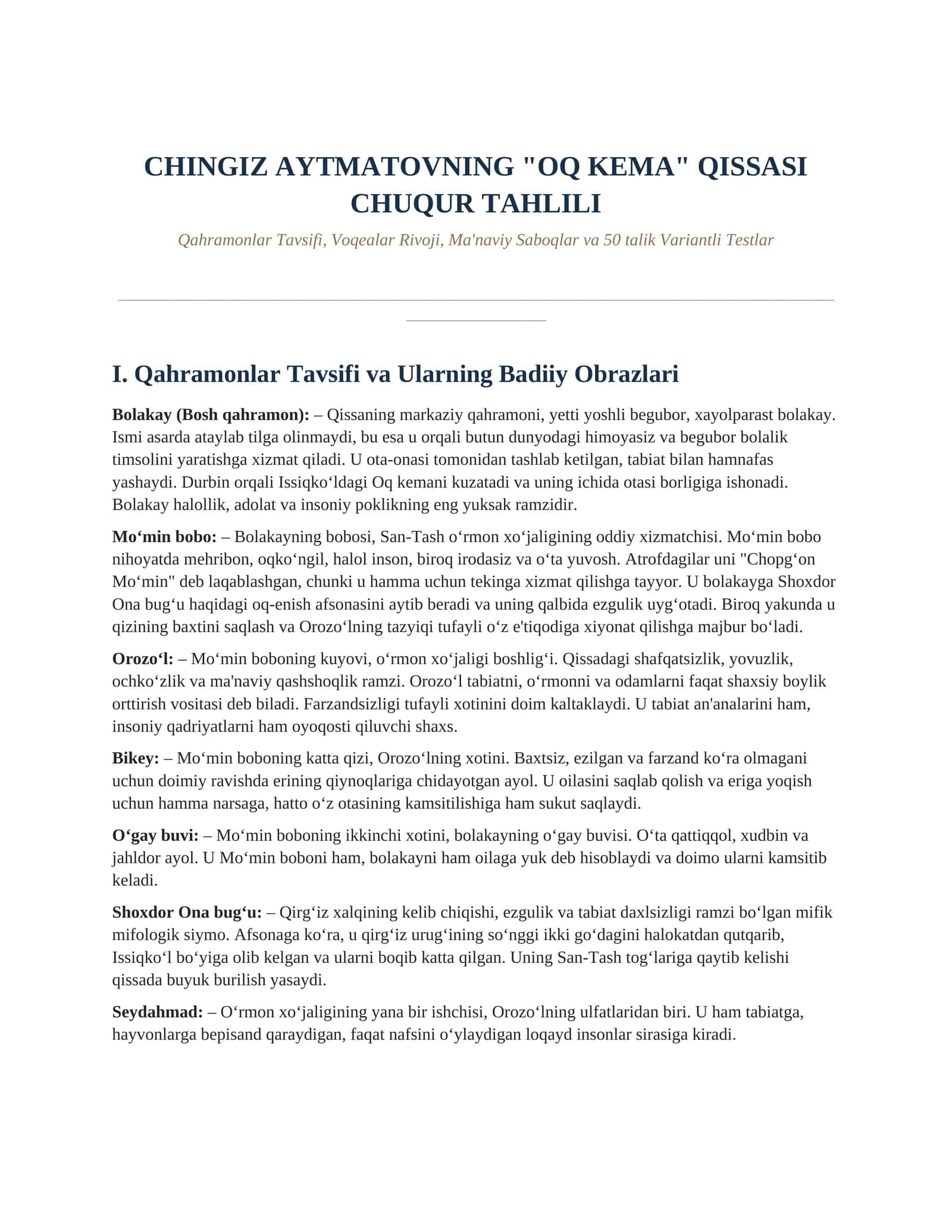 CHINGIZ AYTMATOVNING "OQ KEMA" QISSASI CHUQUR TAHLILI 1