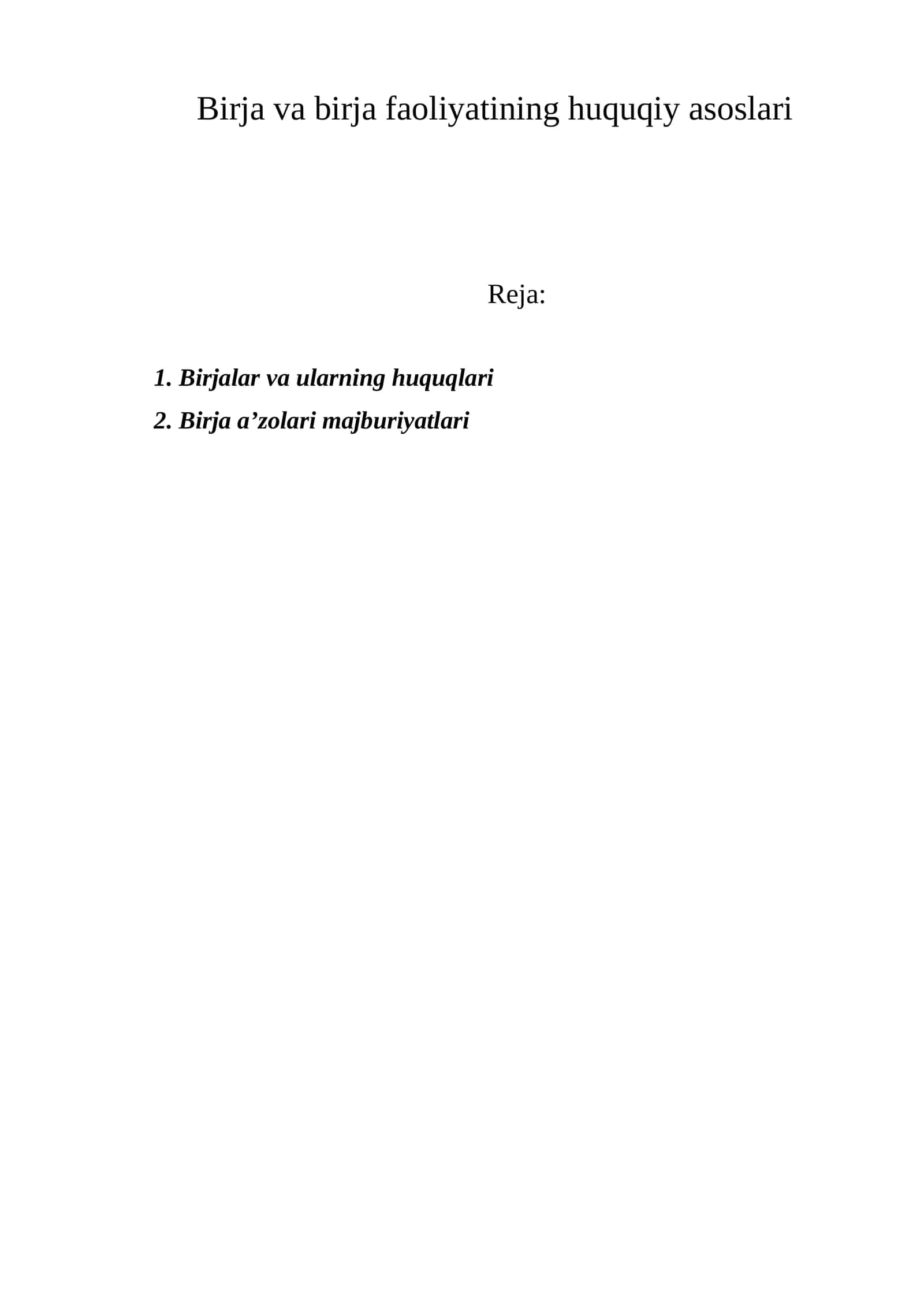 Birja va birja faoliyatining huquqiy asoslari 1