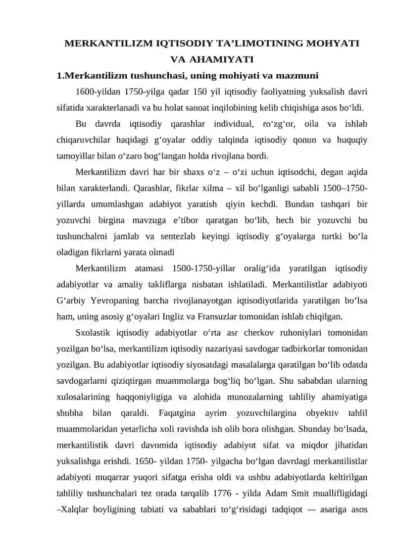 MERKANTILIZM IQTISODIY TA’LIMOTI 1