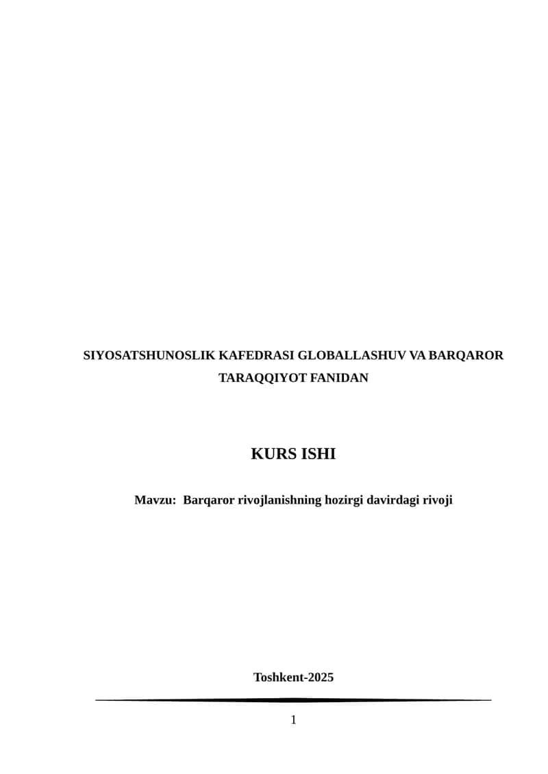 Barqaror rivojlanishning hozirgi davirdagi rivoji 1