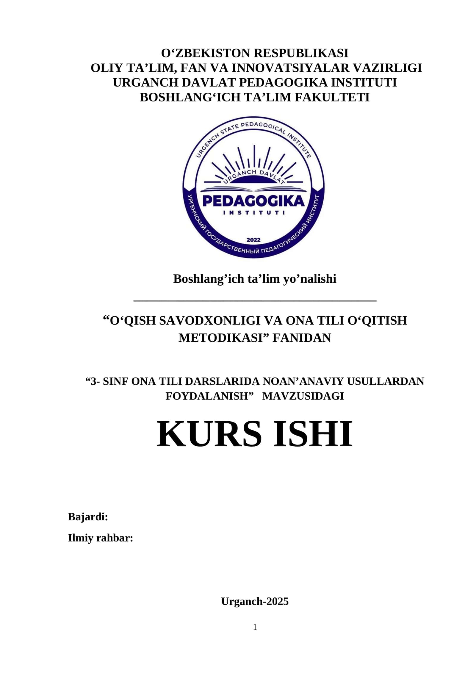 3-SINF ONA TILI DARSLARIDA NOAN’ANAVIY USULLARDAN FOYDALANISH 1