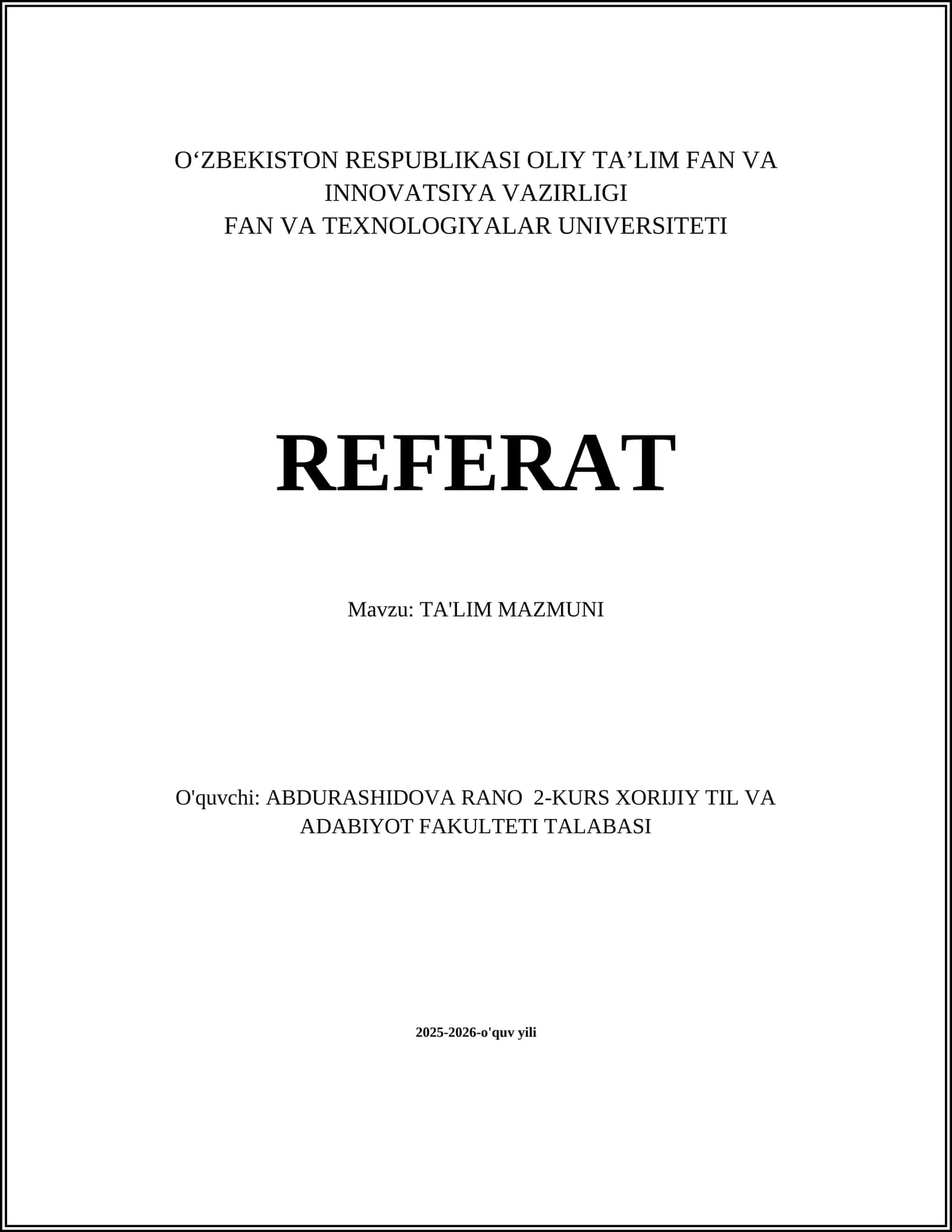 TA'LIM MAZMUNI 1