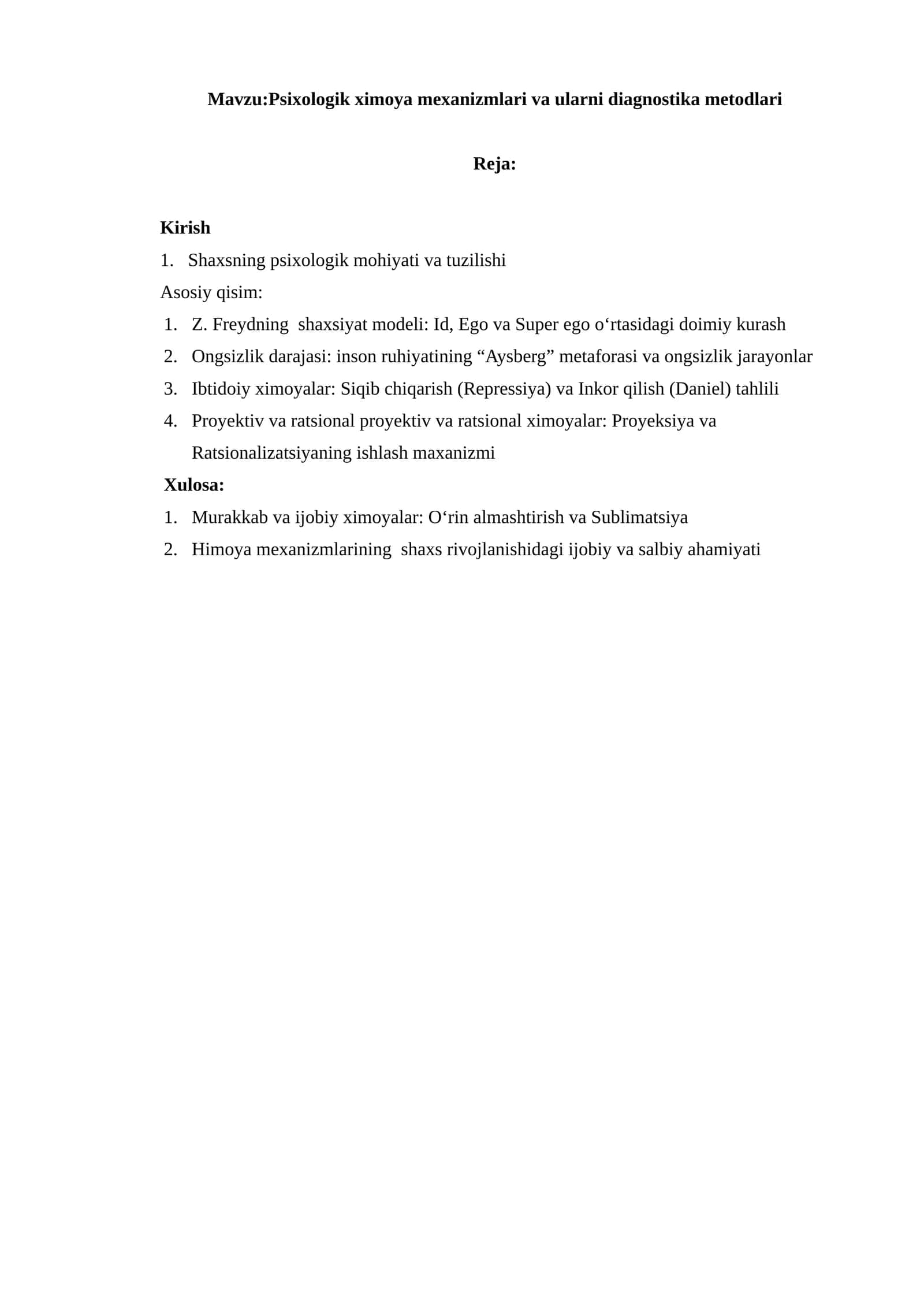 Psixologik ximoya mexanizmlari va ularni diagnostika metodlari 1