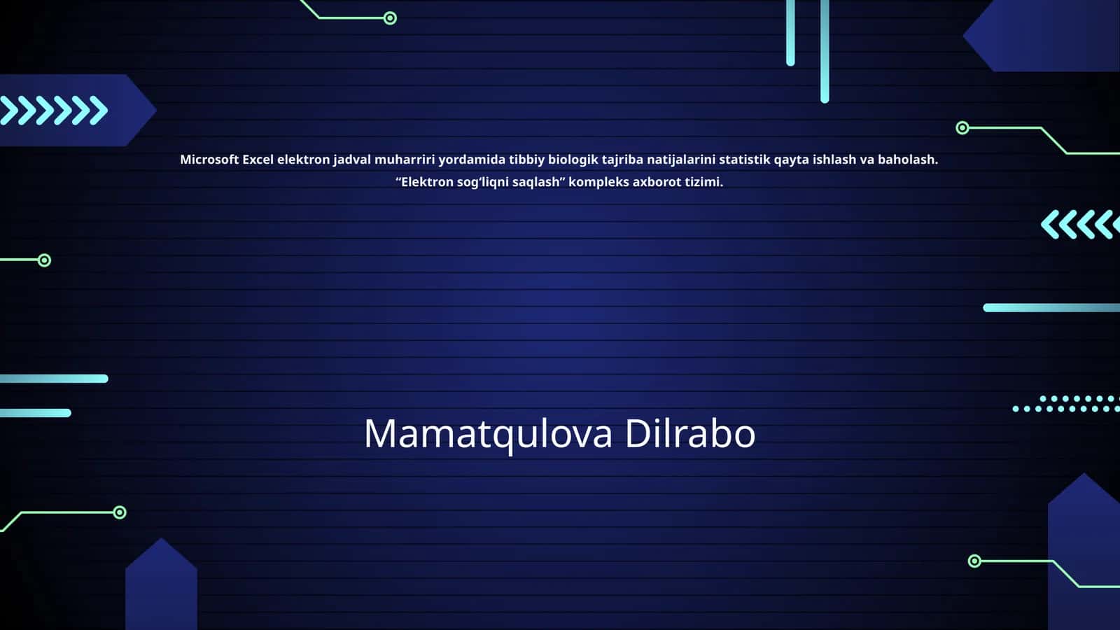 Microsoft Excel elektron jadval muharriri yordamida tibbiy biologik tajriba natijalarini statistik qayta ishlash va baholash. “Elektron sog‘liqni saqlash” kompleks axborot tizimi 1