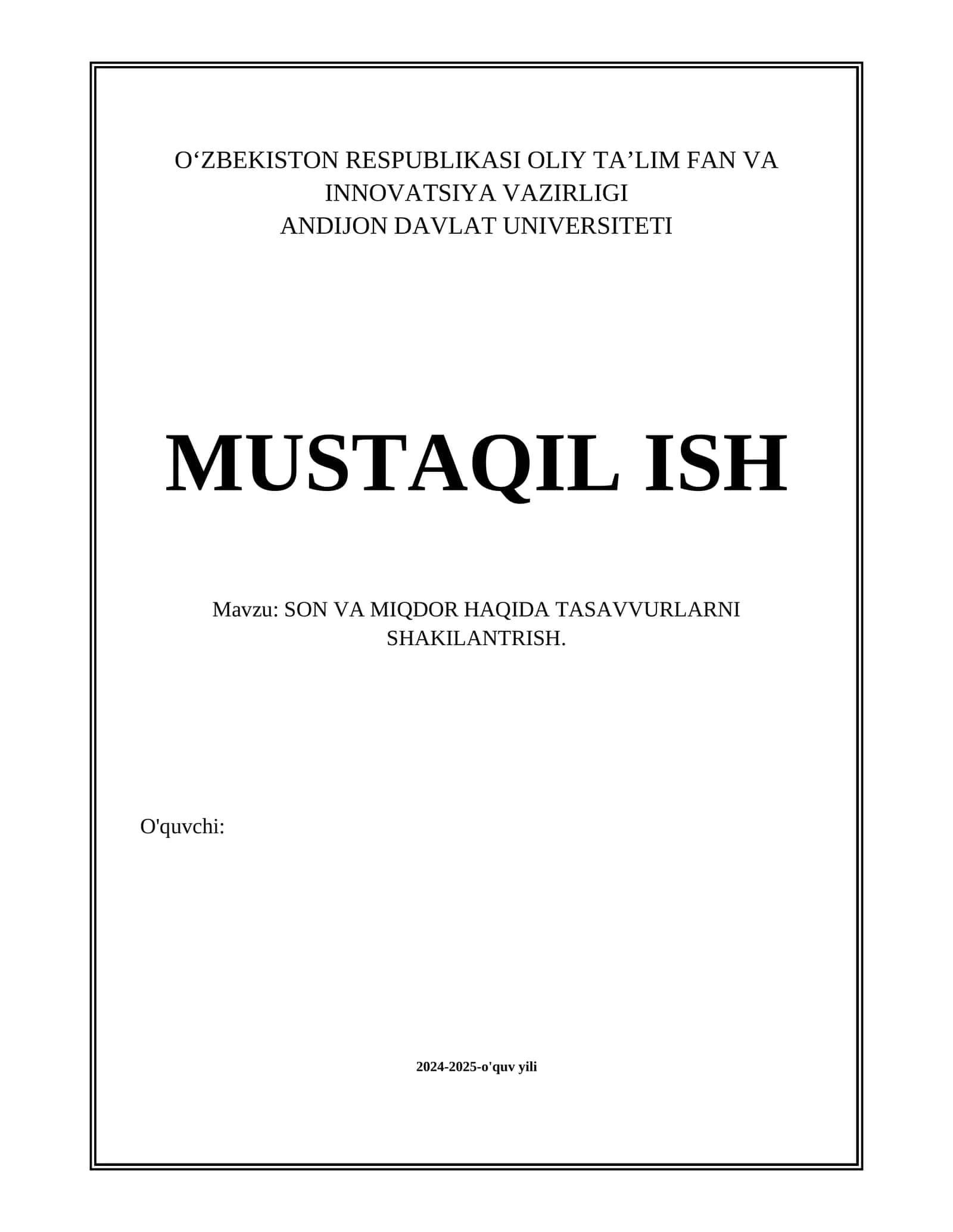 SON VA MIQDOR HAQIDA TASAVVURLARNI SHAKILANTRISH 1