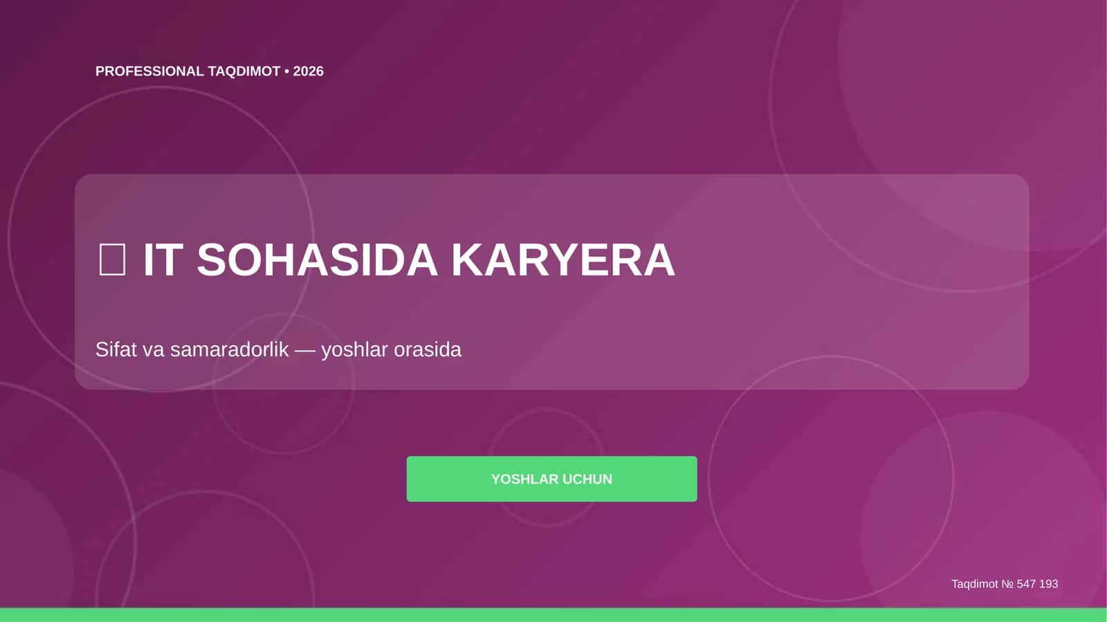 IT sohasida karyera: sifat va samaradorlik (yoshlar orasida) 1