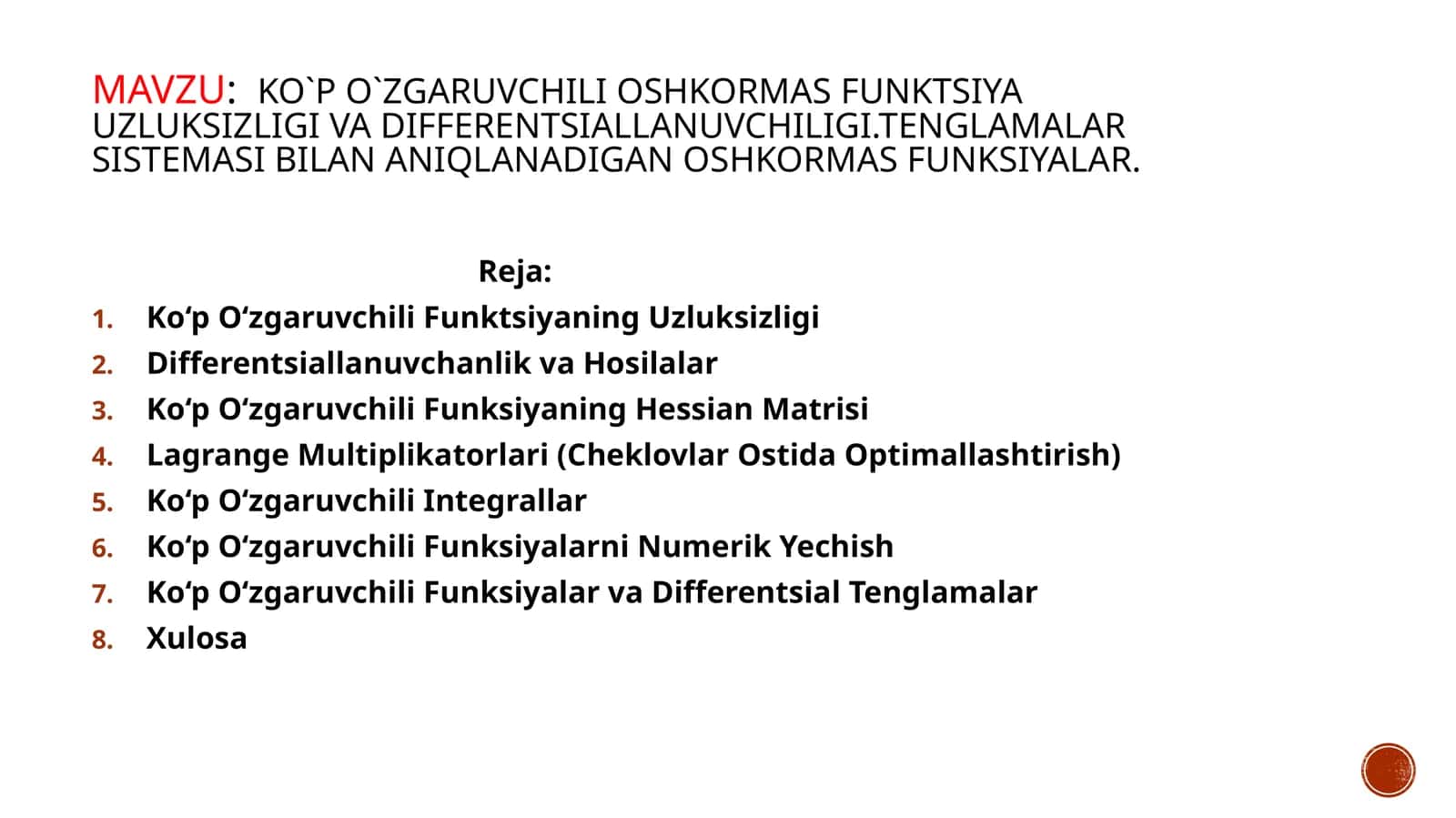 Ko‘p O‘zgaruvchili Funktsiya Uzluksizligi va Differentsiallanuvchiligi 1