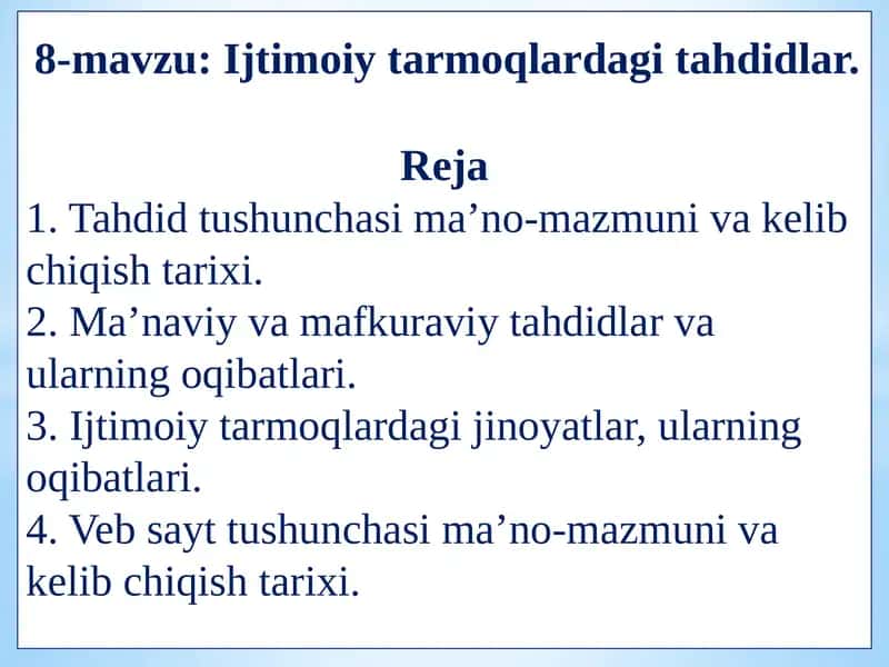 Ijtimoiy tarmoqlardagi tahdidlar. 1
