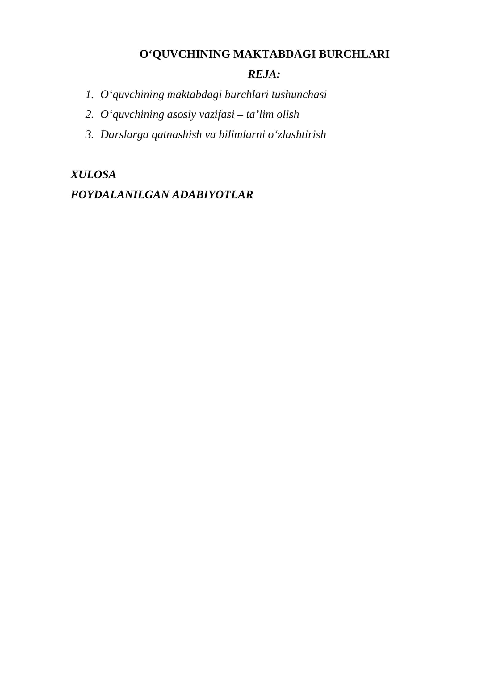 OʻQUVCHINING MAKTABDAGI BURCHLARI 1