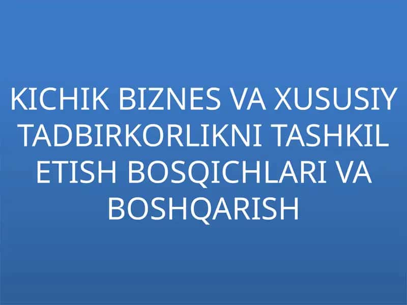 KICHIK BIZNES VA XUSUSIY TADBIRKORLIKNI TASHKIL ETISH BOSQICHLARI VA BOSHQARISH 1