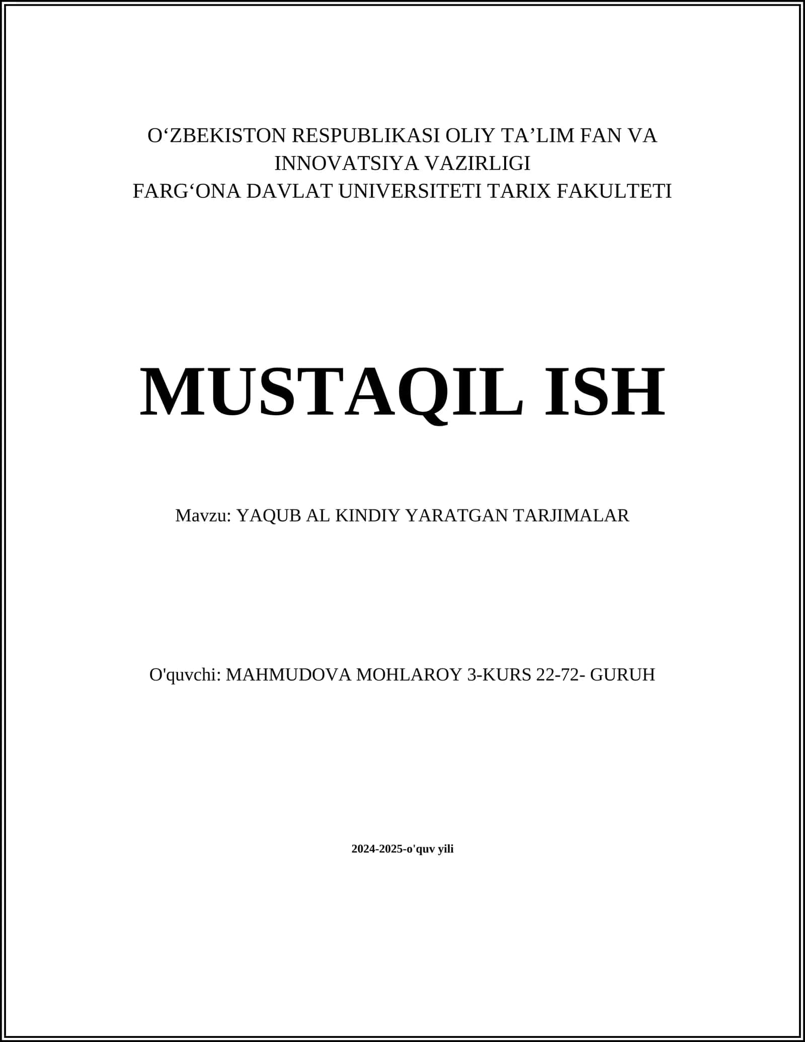 YAQUB AL KINDIY YARATGAN TARJIMALAR 1