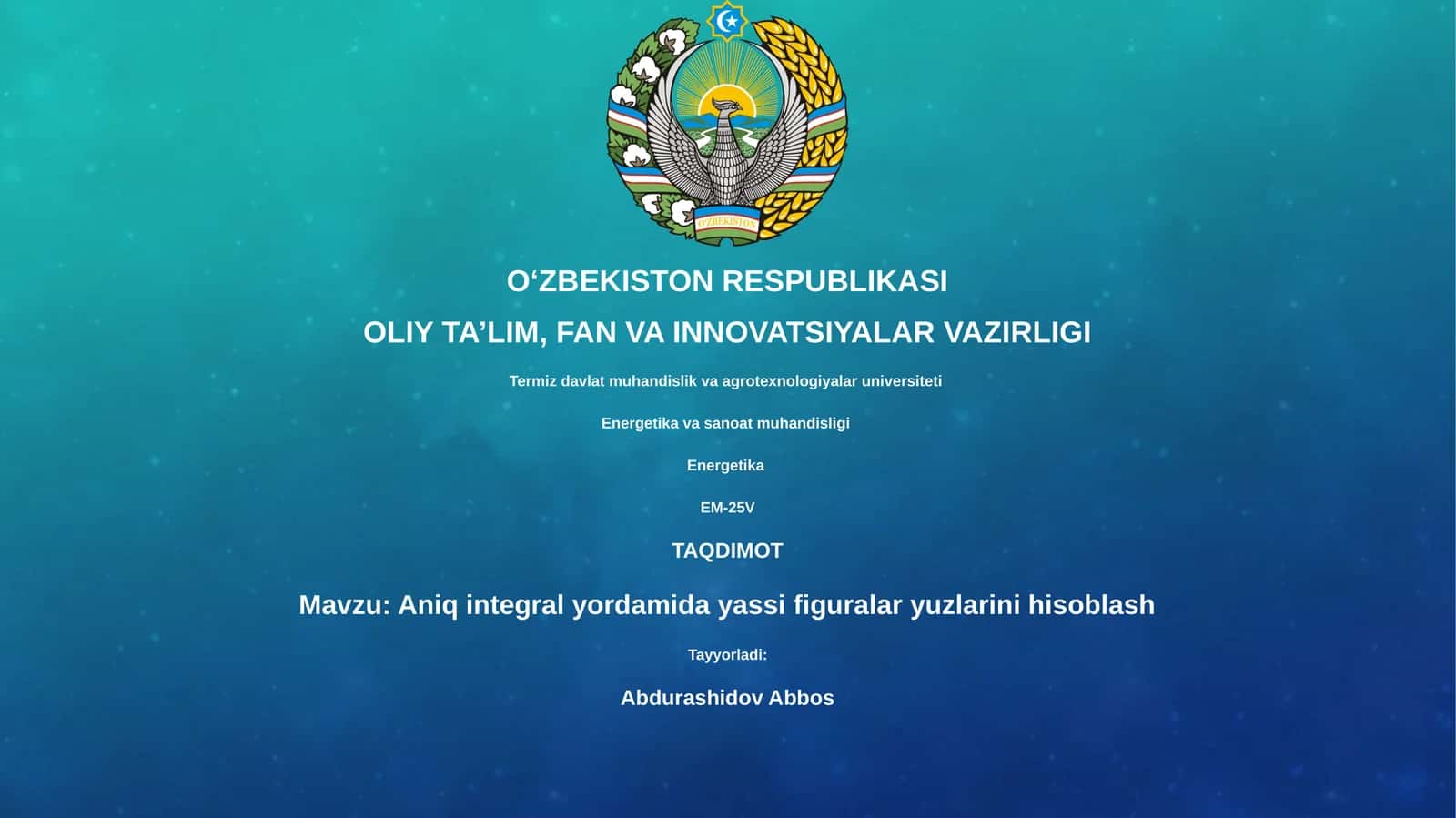 Aniq integral yordamida yassi figuralar yuzlarini hisoblash 1