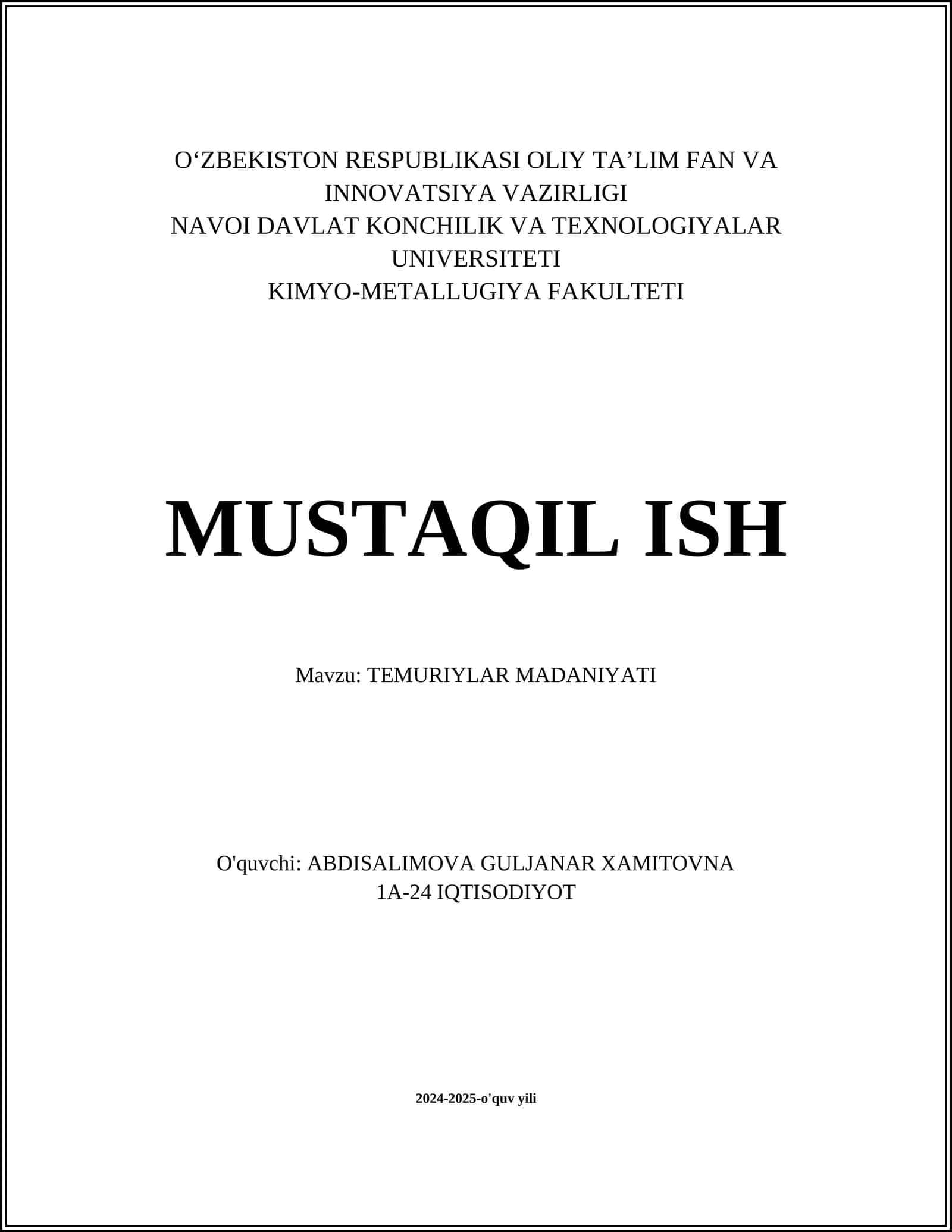TEMURIYLAR MADANIYATI 1