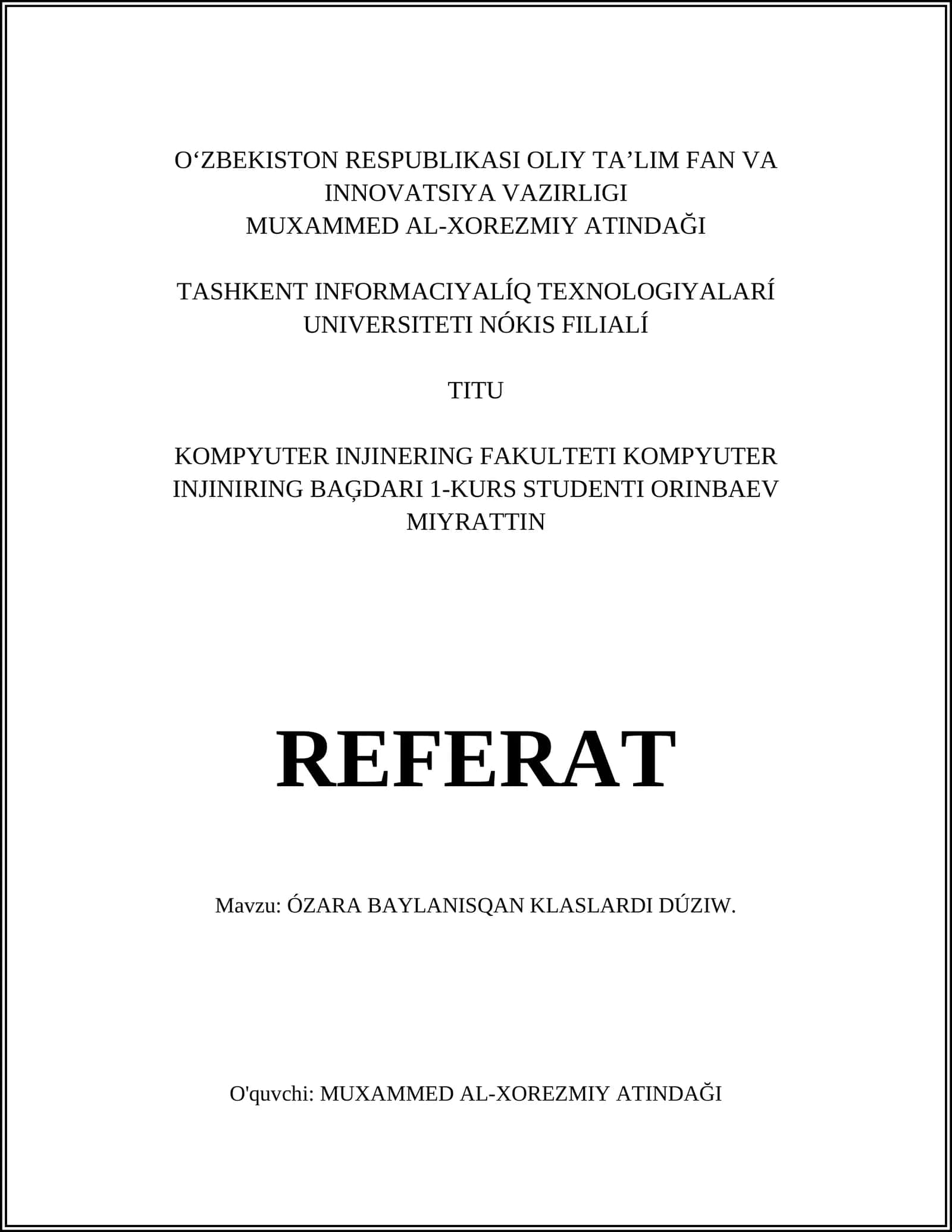 Baylanisqan sinflar 1