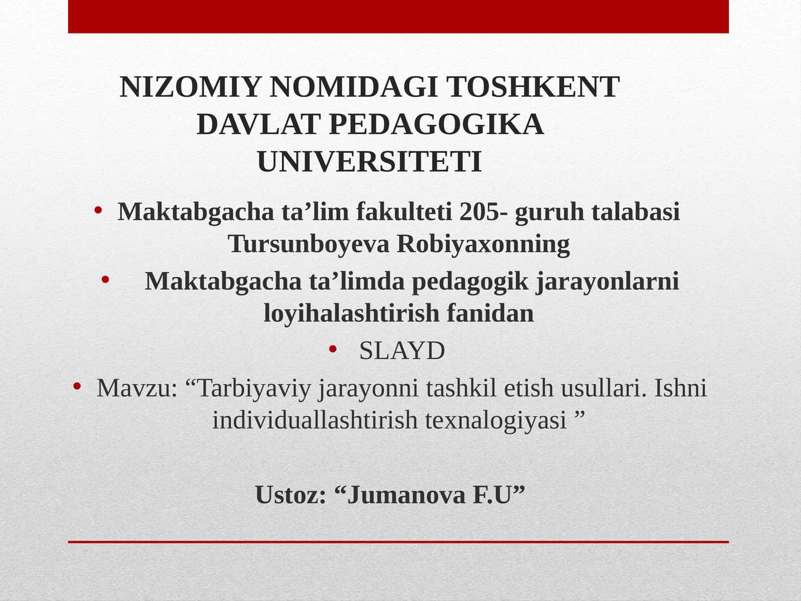 “Tarbiyaviy jarayonni tashkil etish usullari” 1