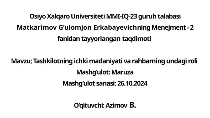 Tashkilot Madaniyati va Rahbarning Roli 1