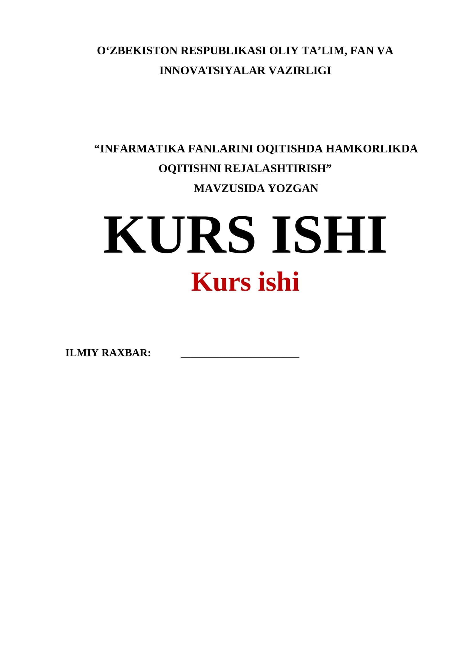 INFARMATIKA FANLARINI OQITISHDA HAMKORLIKDA OQITISHNI REJALASHTIRISH 1