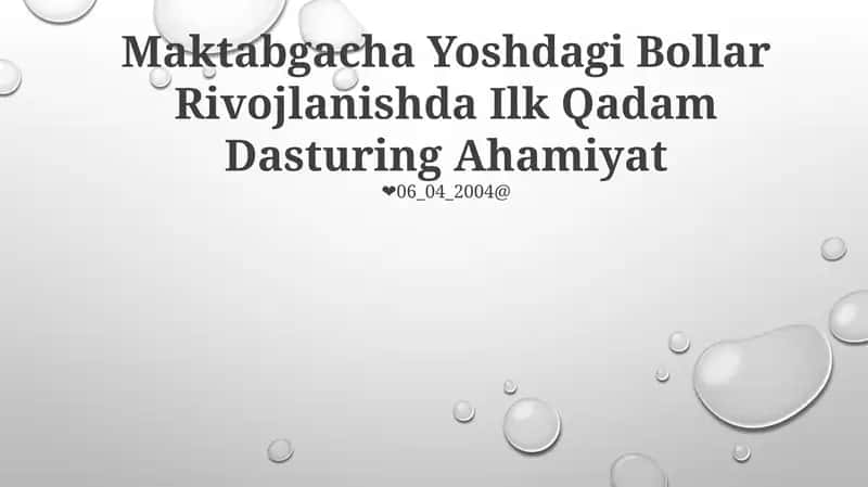 Maktabgacha Yoshdagi Bollar Rivojlanishda Ilk Qadam Dasturi 1