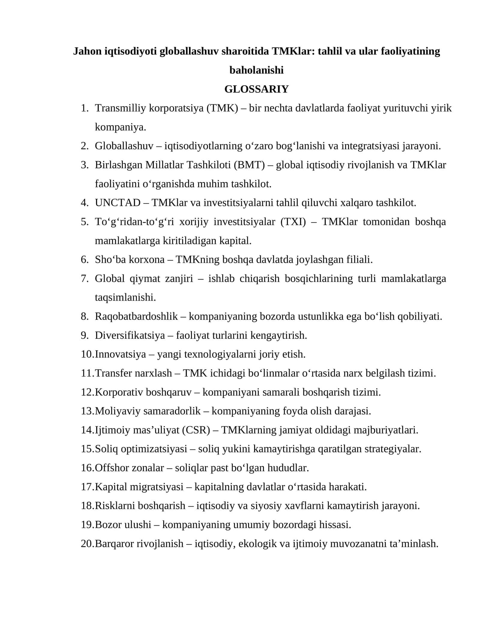 Jahon iqtisodiyoti globallashishi 1