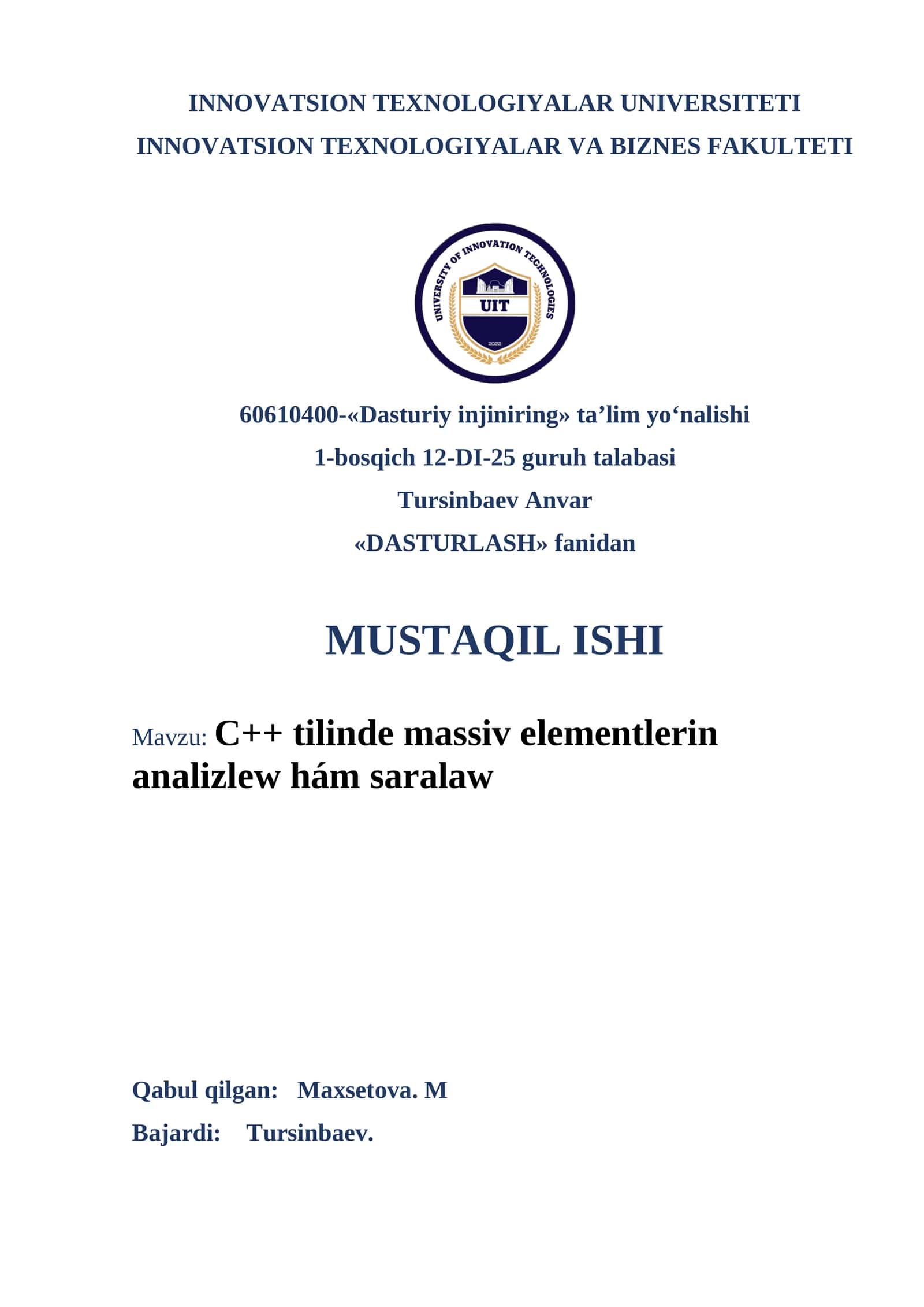 C++ tilinde massiv elementlerin analizlew hám saralaw 1