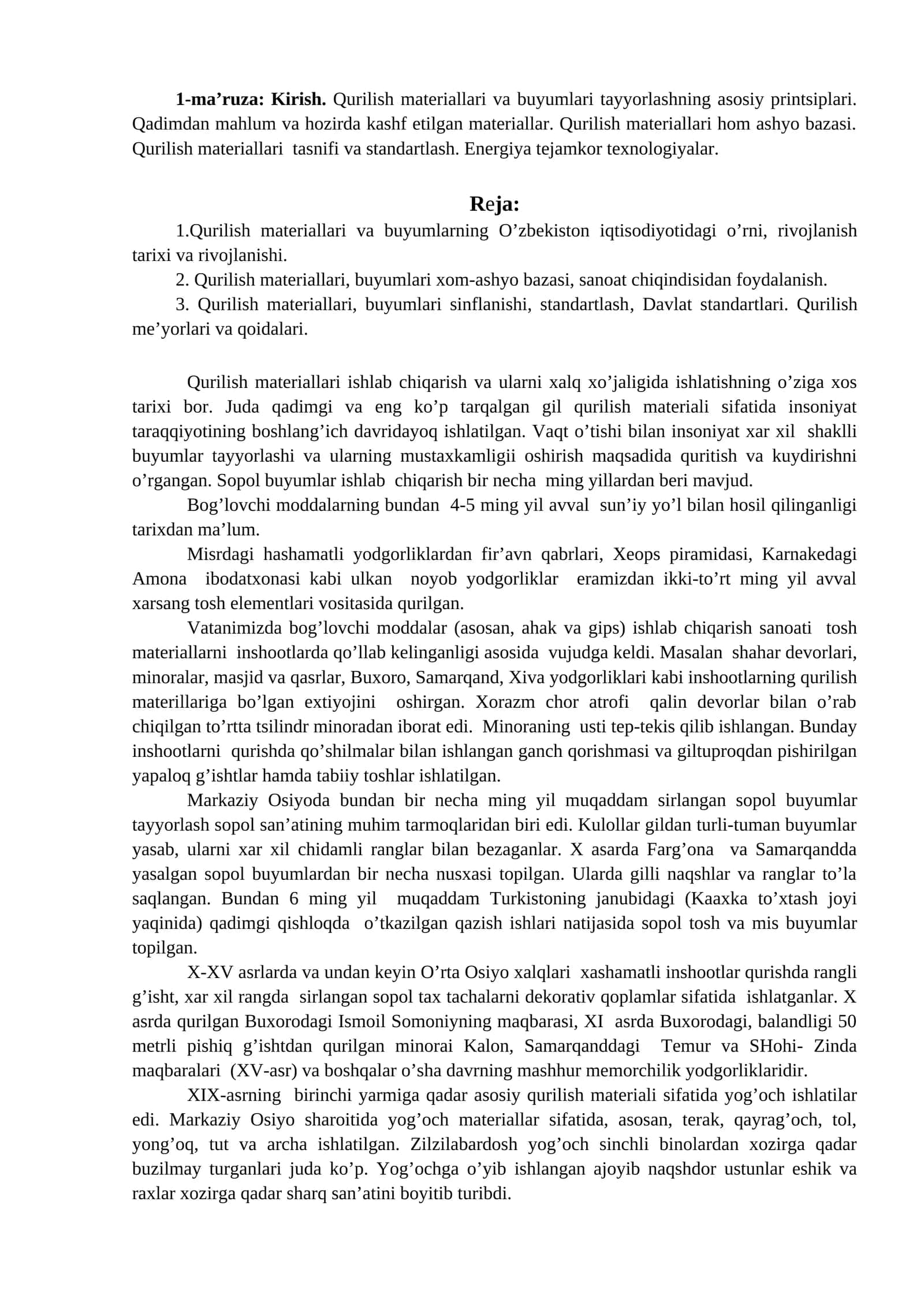 Qurilish Materiallari va Buyumlari Tayyorlash 1