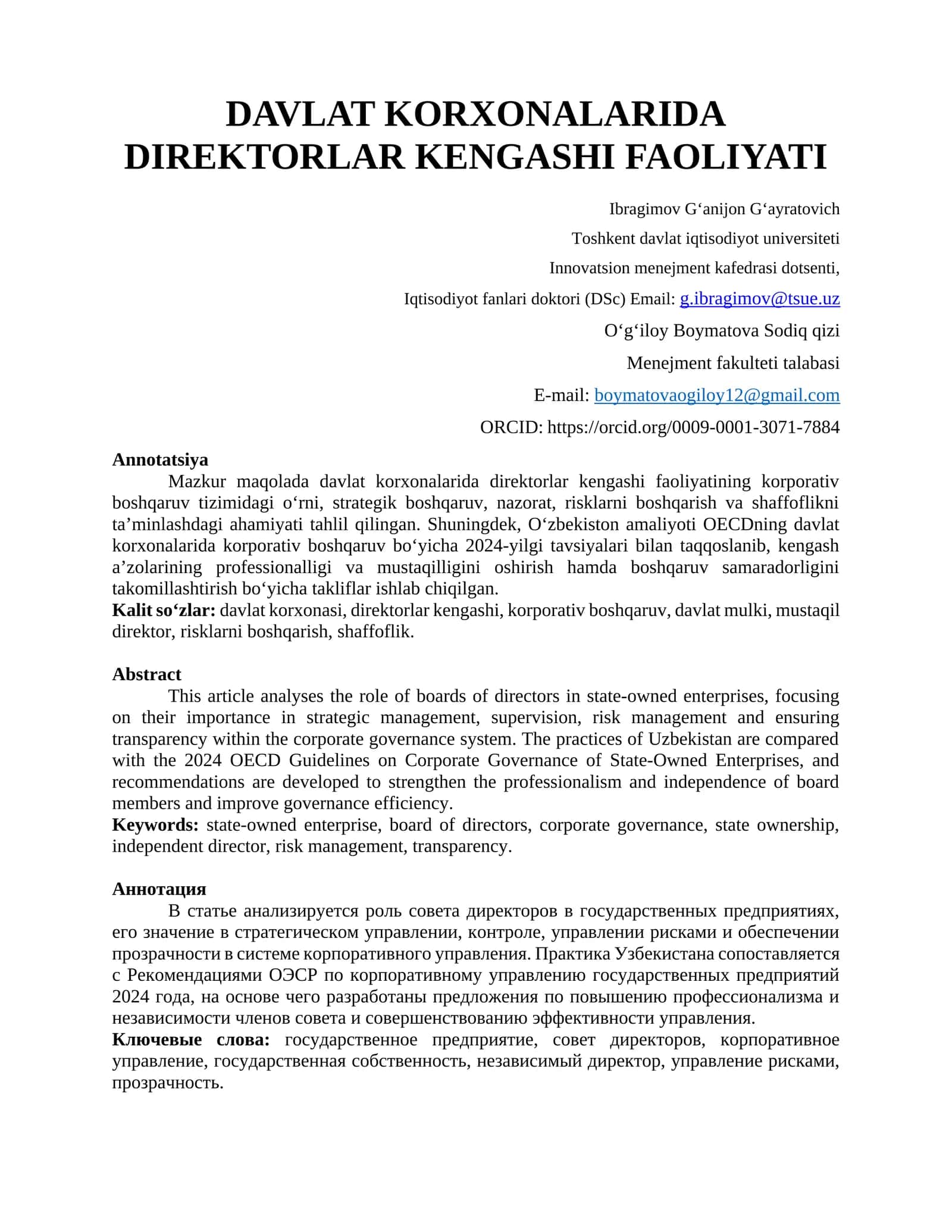 Davlat korxonalarida direktorlar kengashi faoliyati 1
