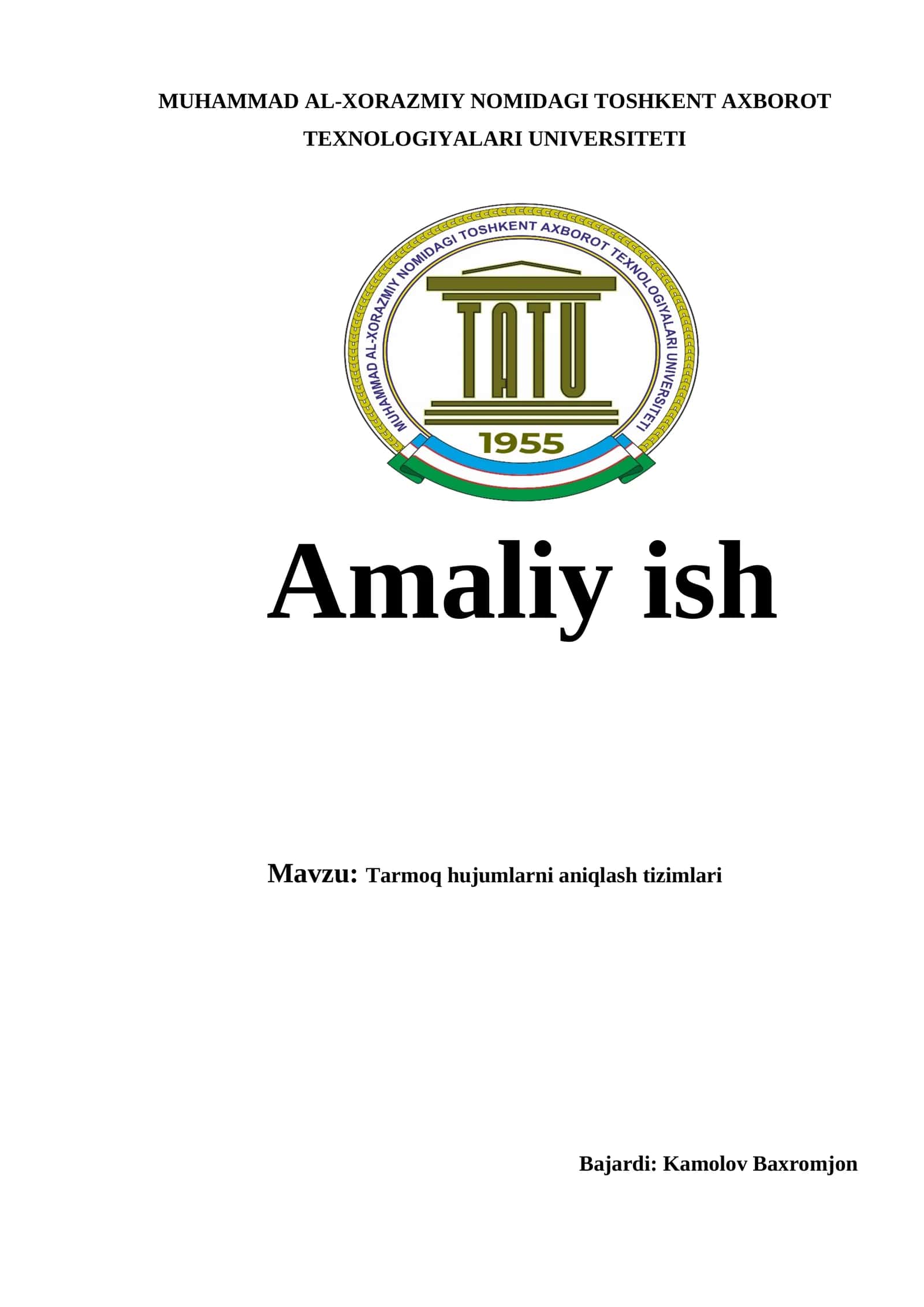 Tarmoq hujumlarni aniqlash tizimlari 1