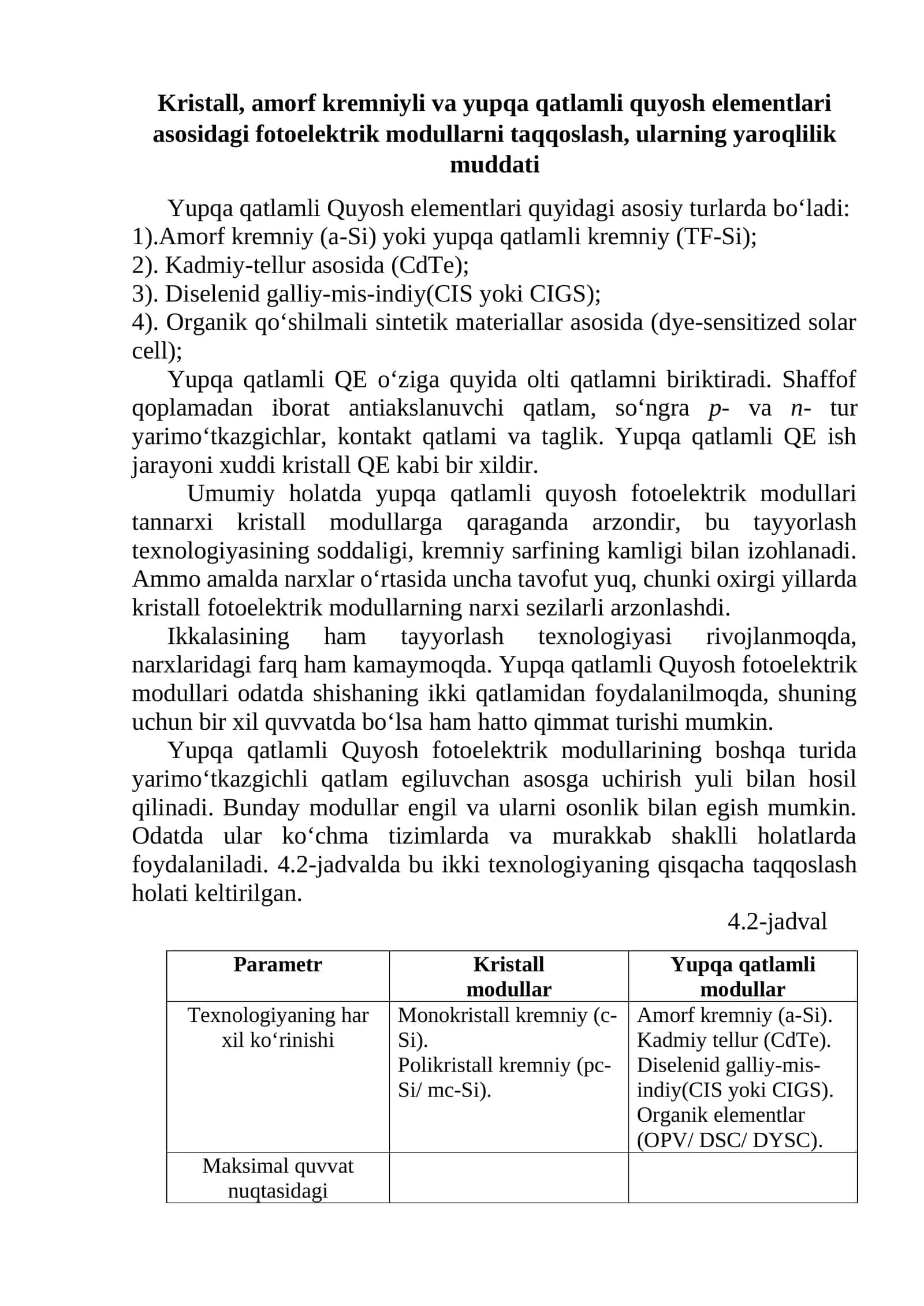 Yupqa qatlamli Quyosh elementlari 1