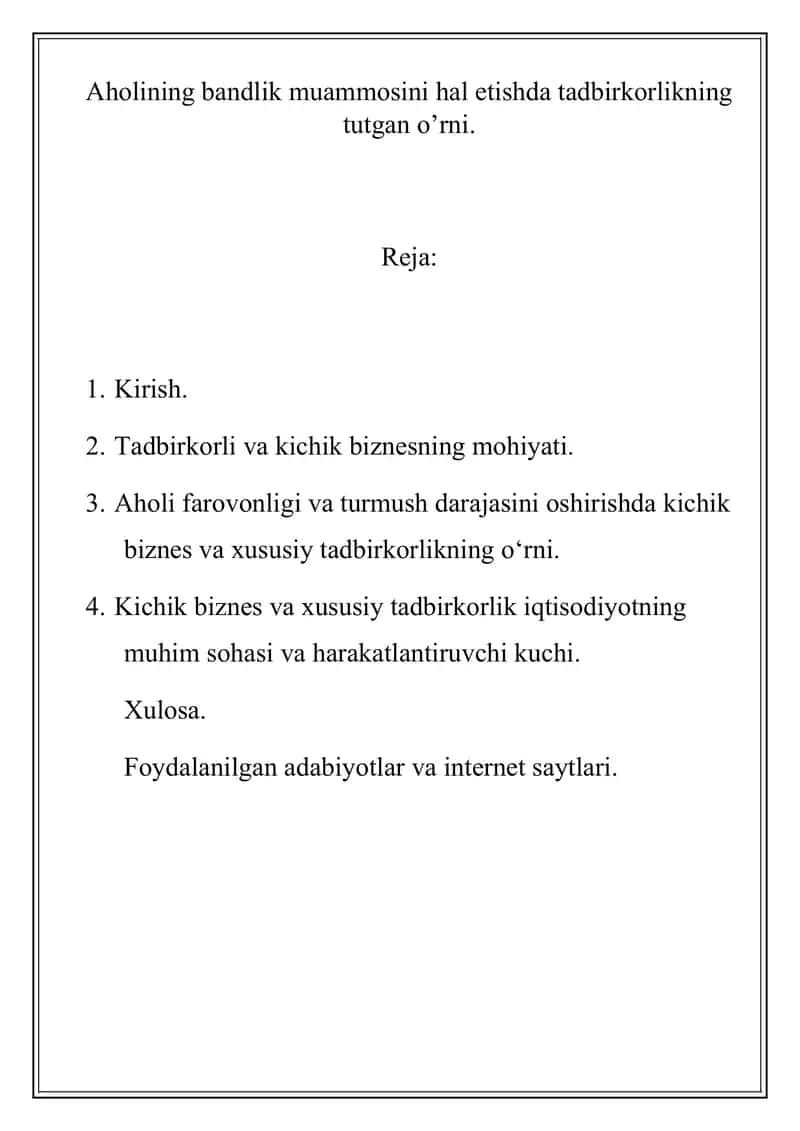 Aholining bandlik muammosini hal etish 1