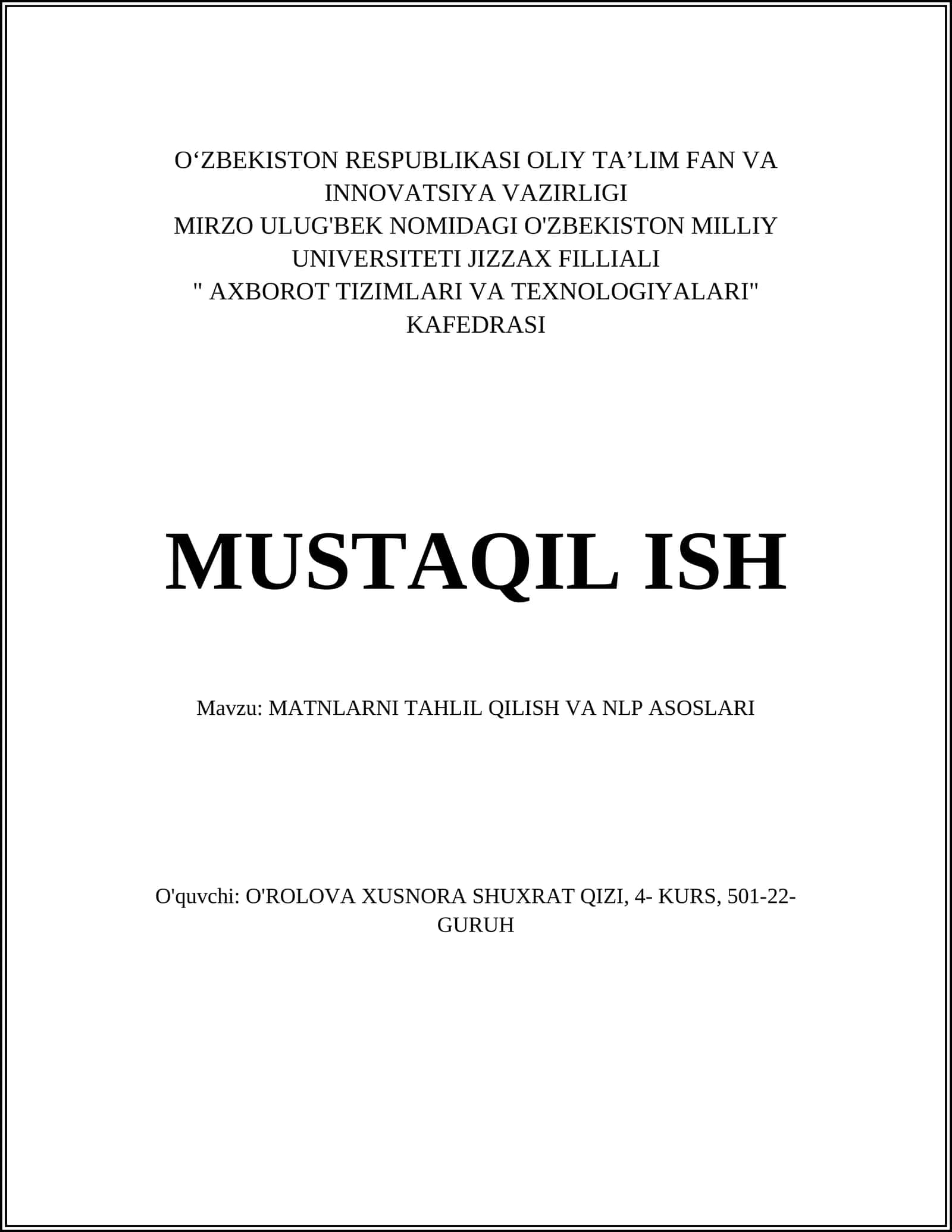 MATNLARNI TAHLIL QILISH VA NLP ASOSLARI 1