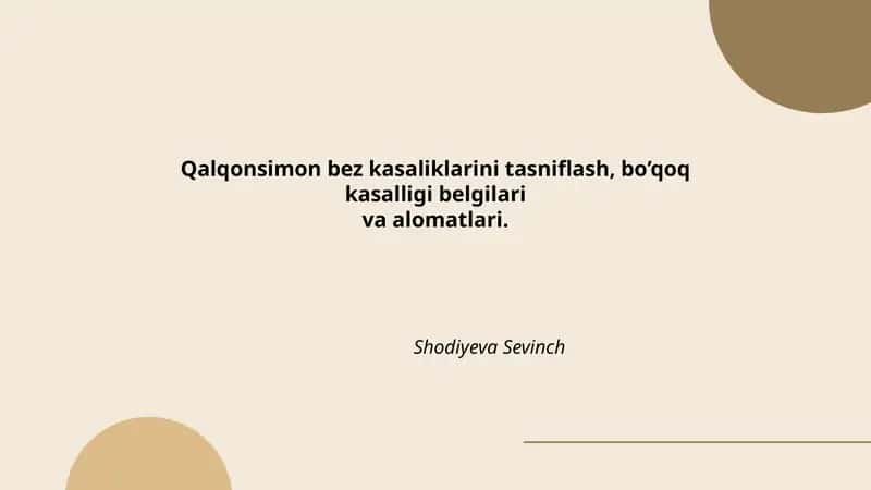 Qalqonsimon bez kasalliklarini tasniflash, bo’qoq kasalligi belgilari va alomatlari 1