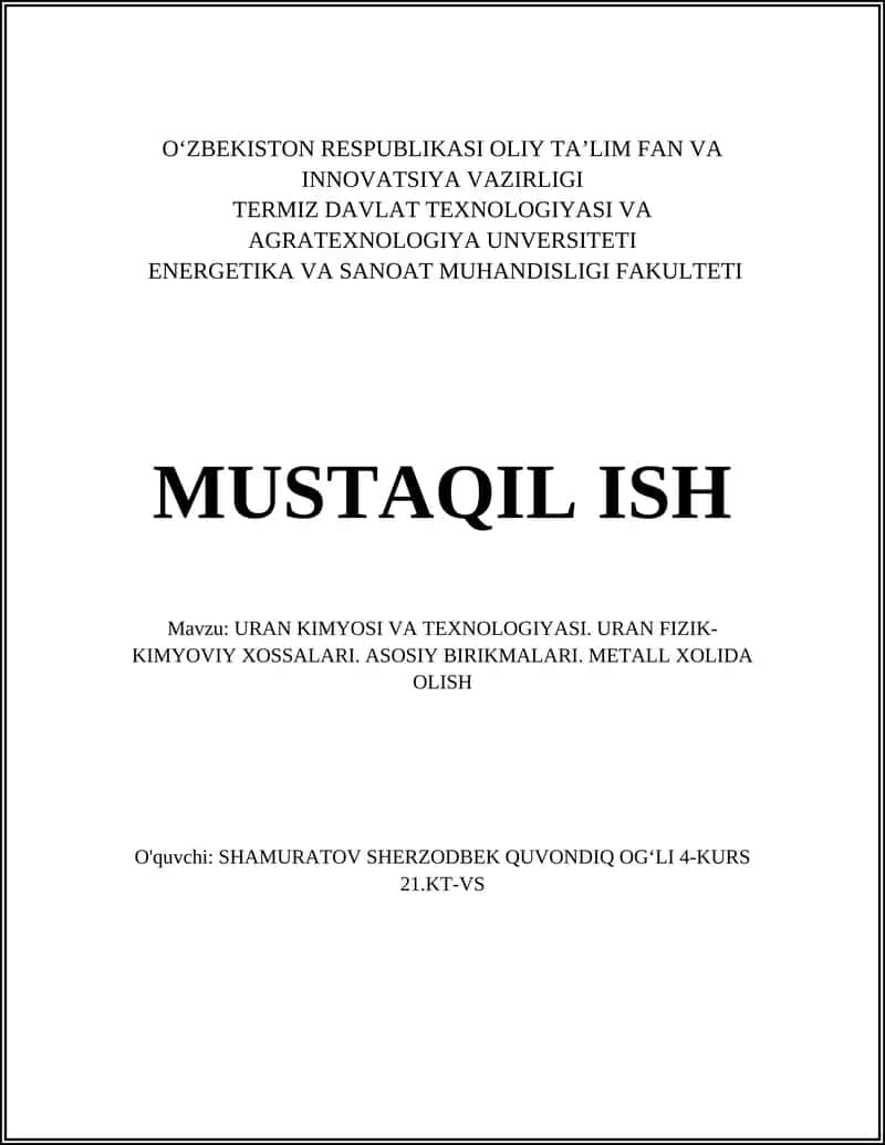 URAN KIMYOSI VA TEXNOLOGIYASI 1