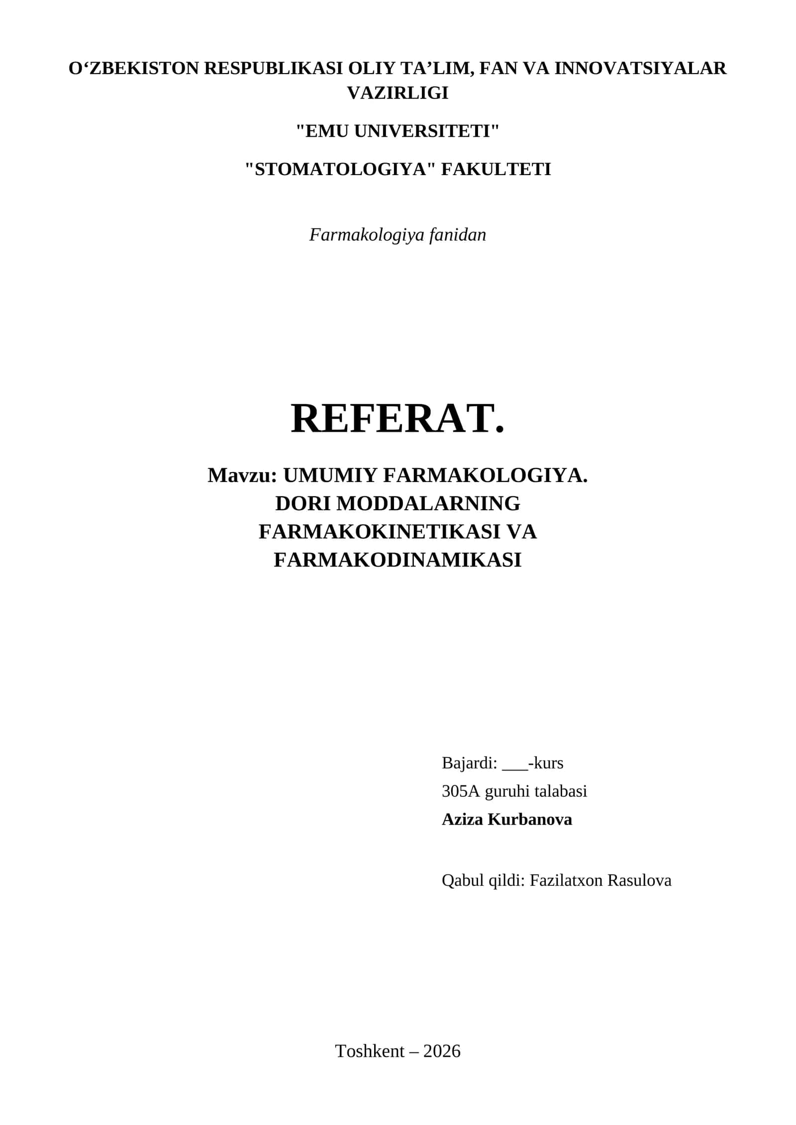 UMUMIY FARMAKOLOGIYA. 1