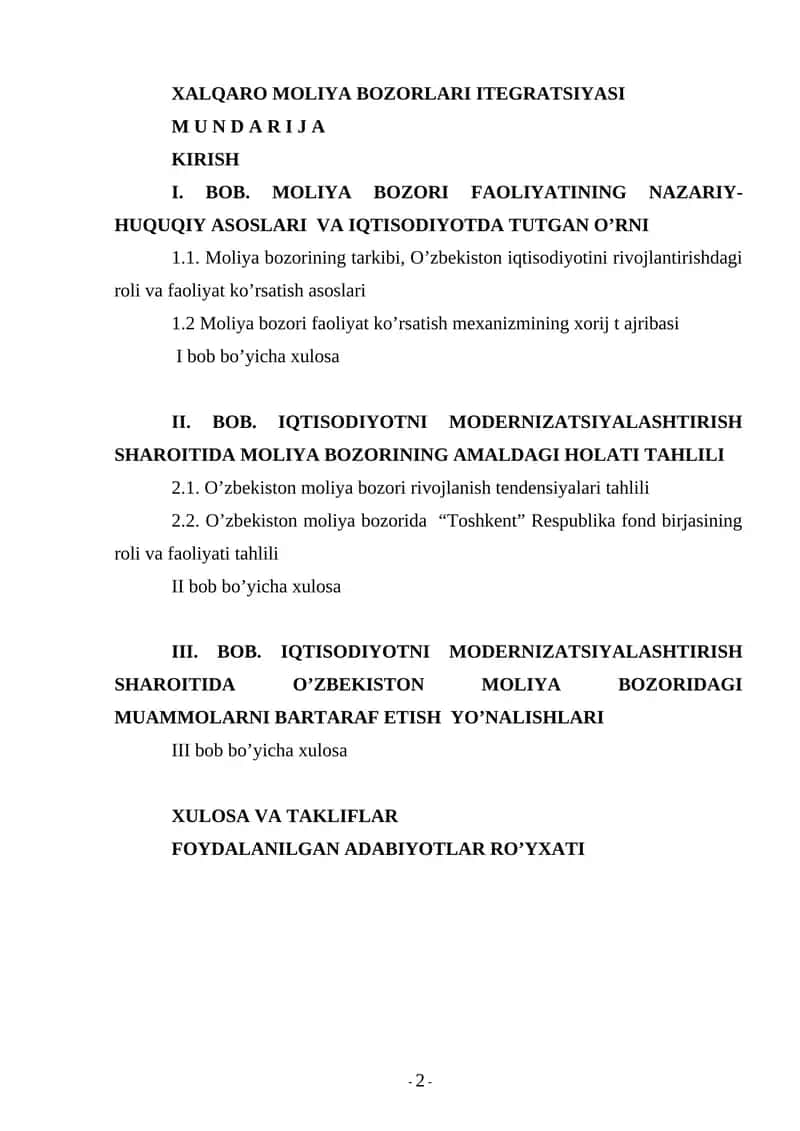 XALQARO MOLIYA BOZORLARI ITEGRATSIYASI 1