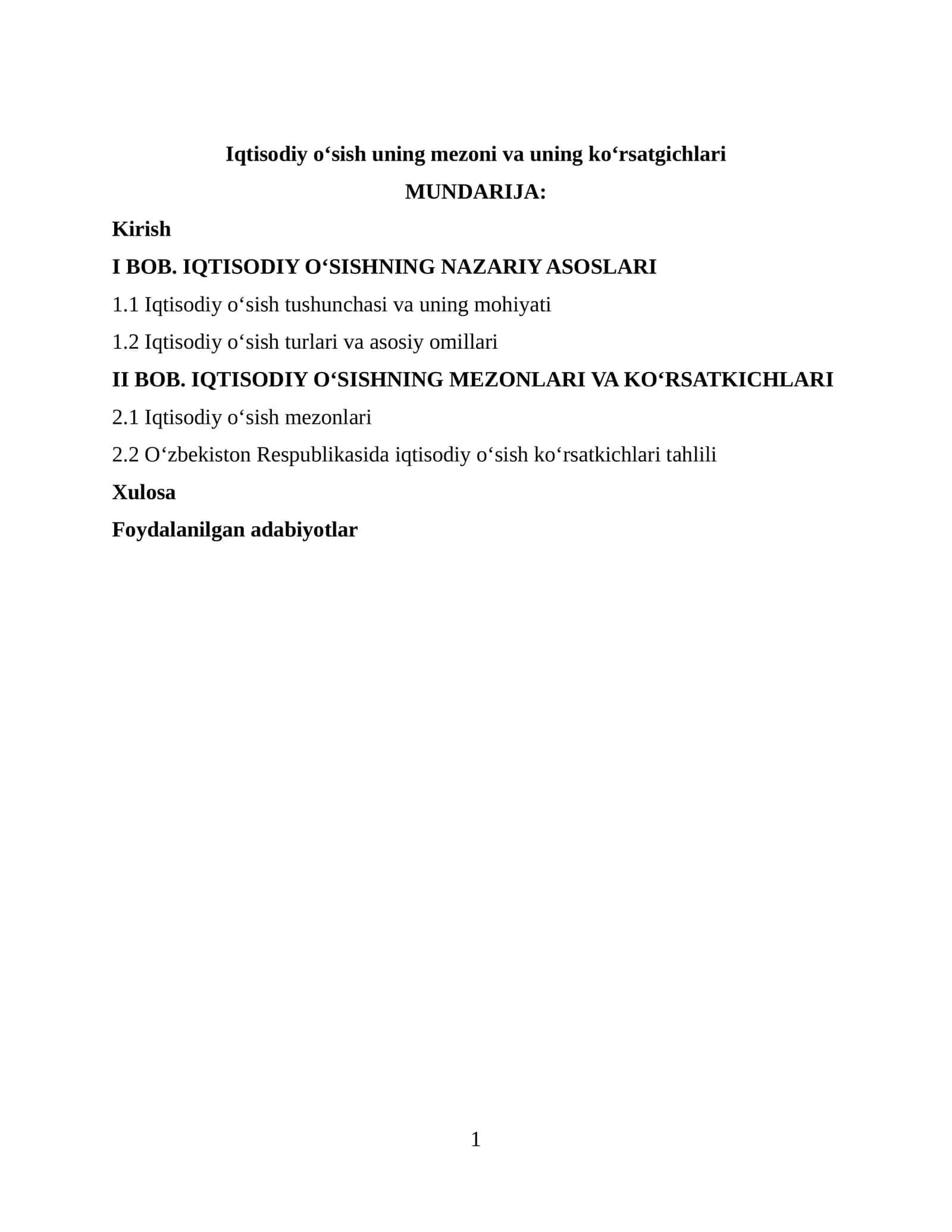 Iqtisodiy oʻsish uning mezoni va uning koʻrsatgichlari 1