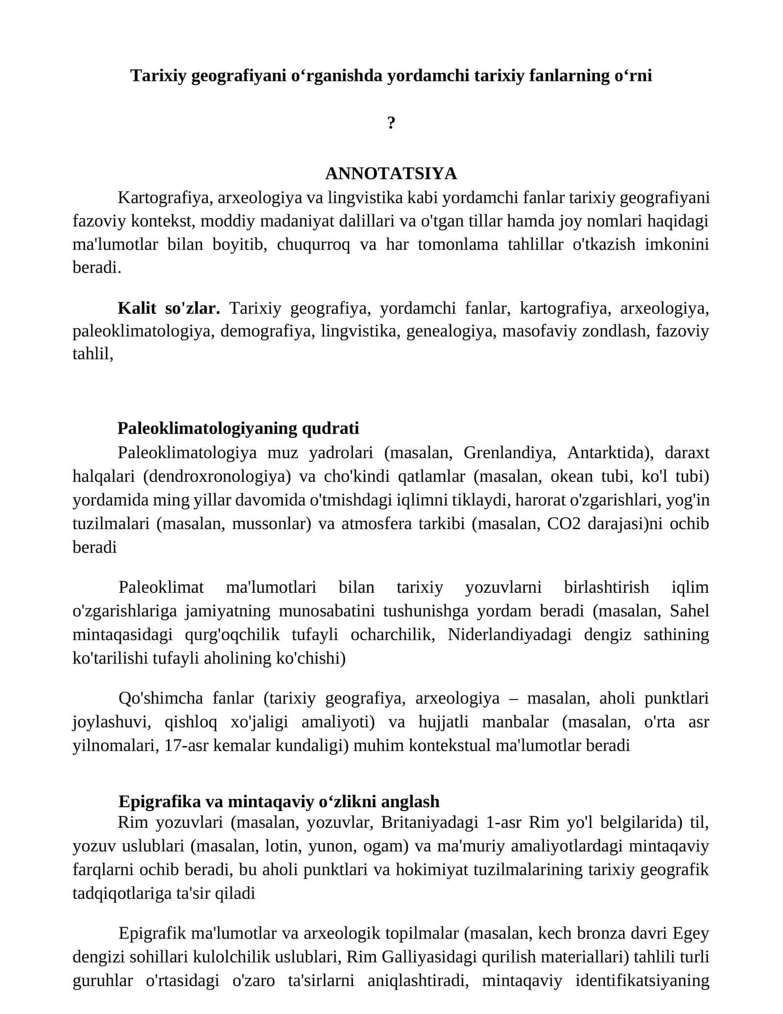 Tarixiy geografiyani oʻrganish 1
