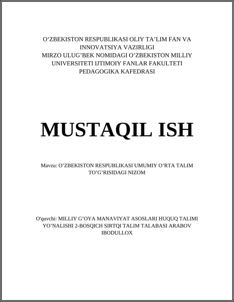 O'ZBEKISTON RESPUBLIKASI UMUMIY O’RTA TALIM TO’G’RISIDAGI NIZOM 1