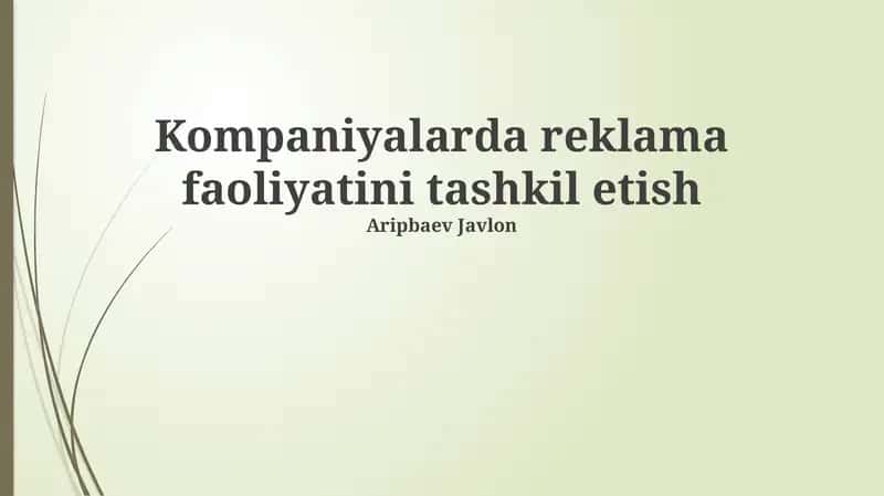Reklama Faoliyatini Tashkil Etish 1