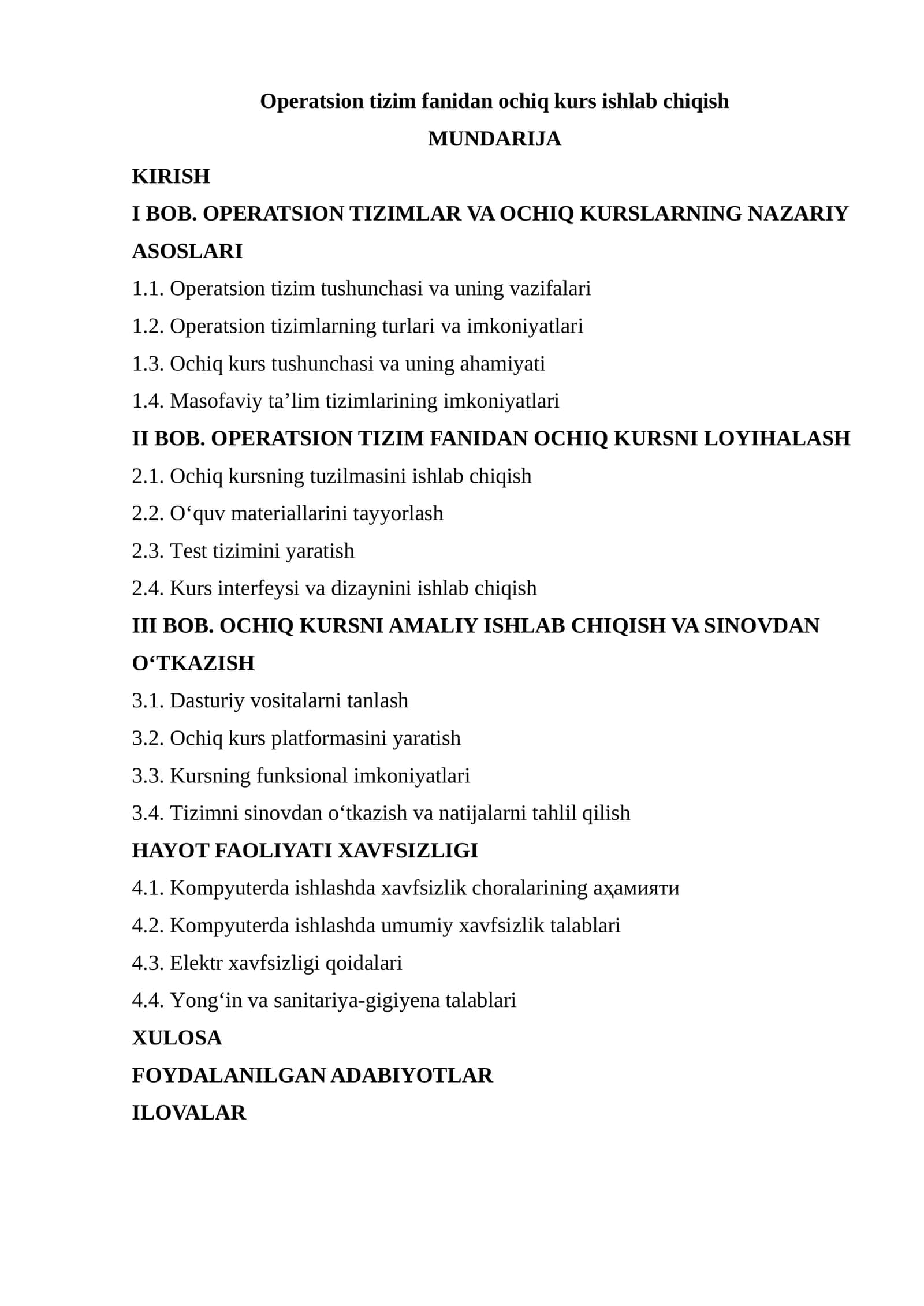 Operatsion tizim fanidan ochiq kurs ishlab chiqish 1