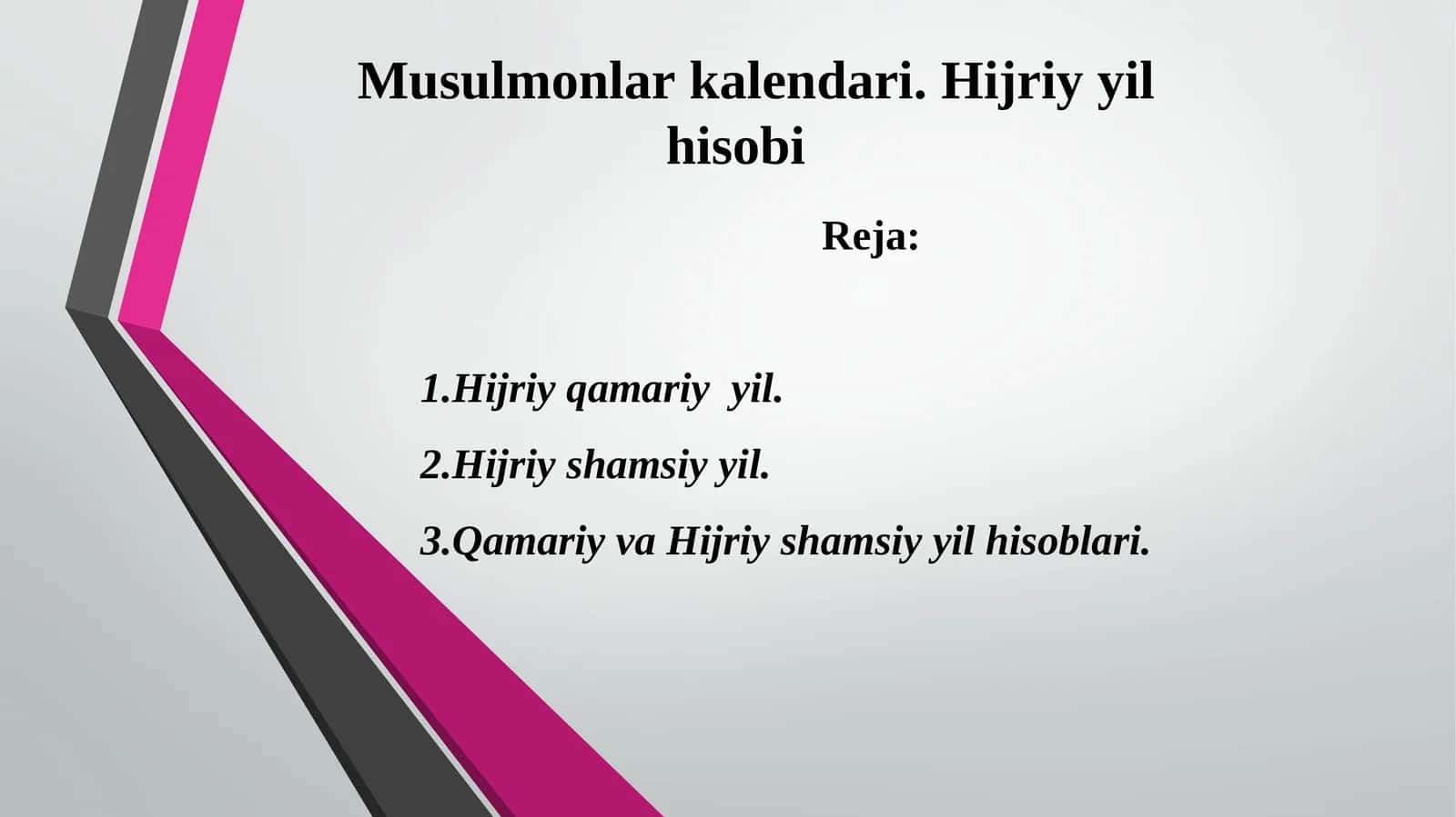 Musulmonlar kalendari.Hijriy yil hisobi 1
