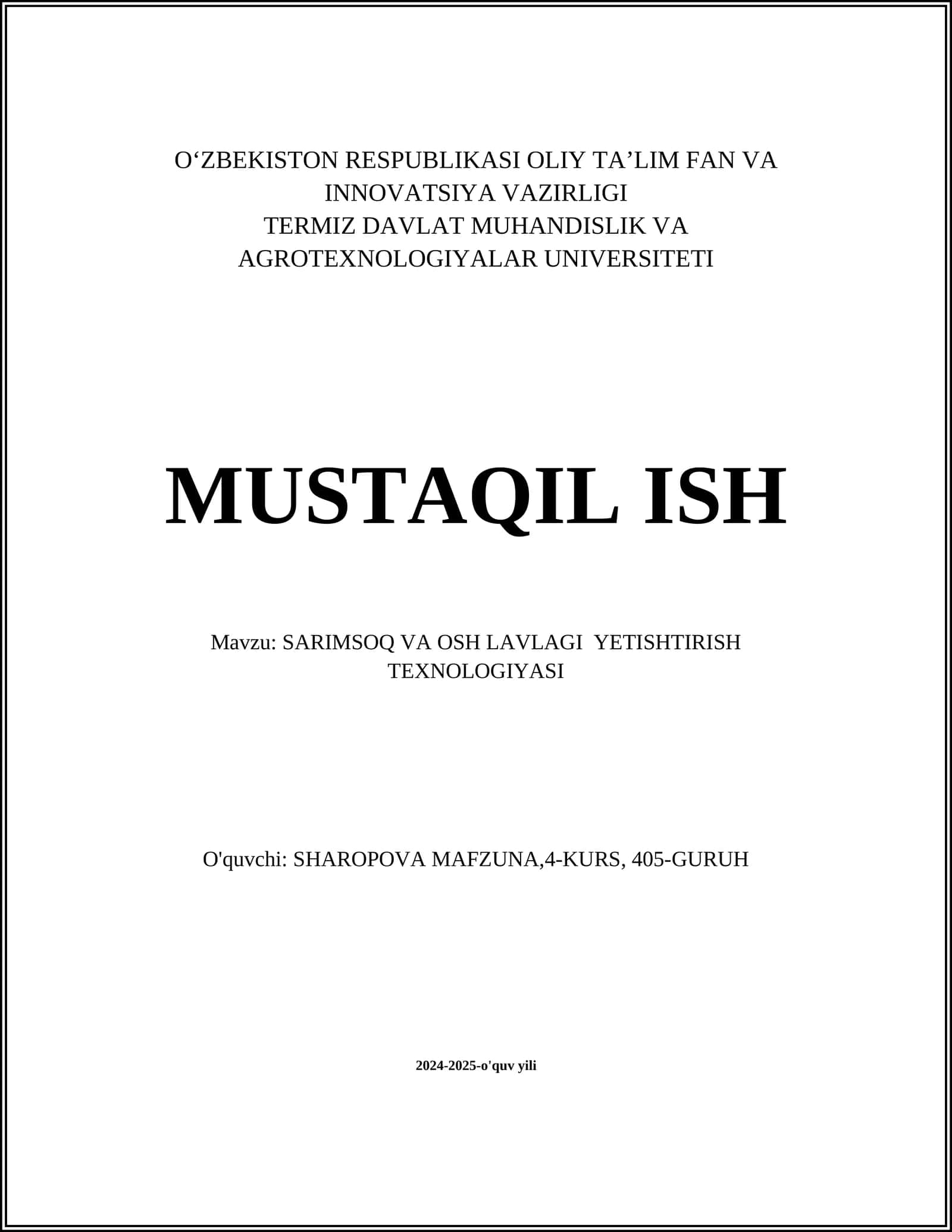 SARIMSOQ VA OSH LAVLAGI YETISHTIRISH TEXNOLOGIYASI 1